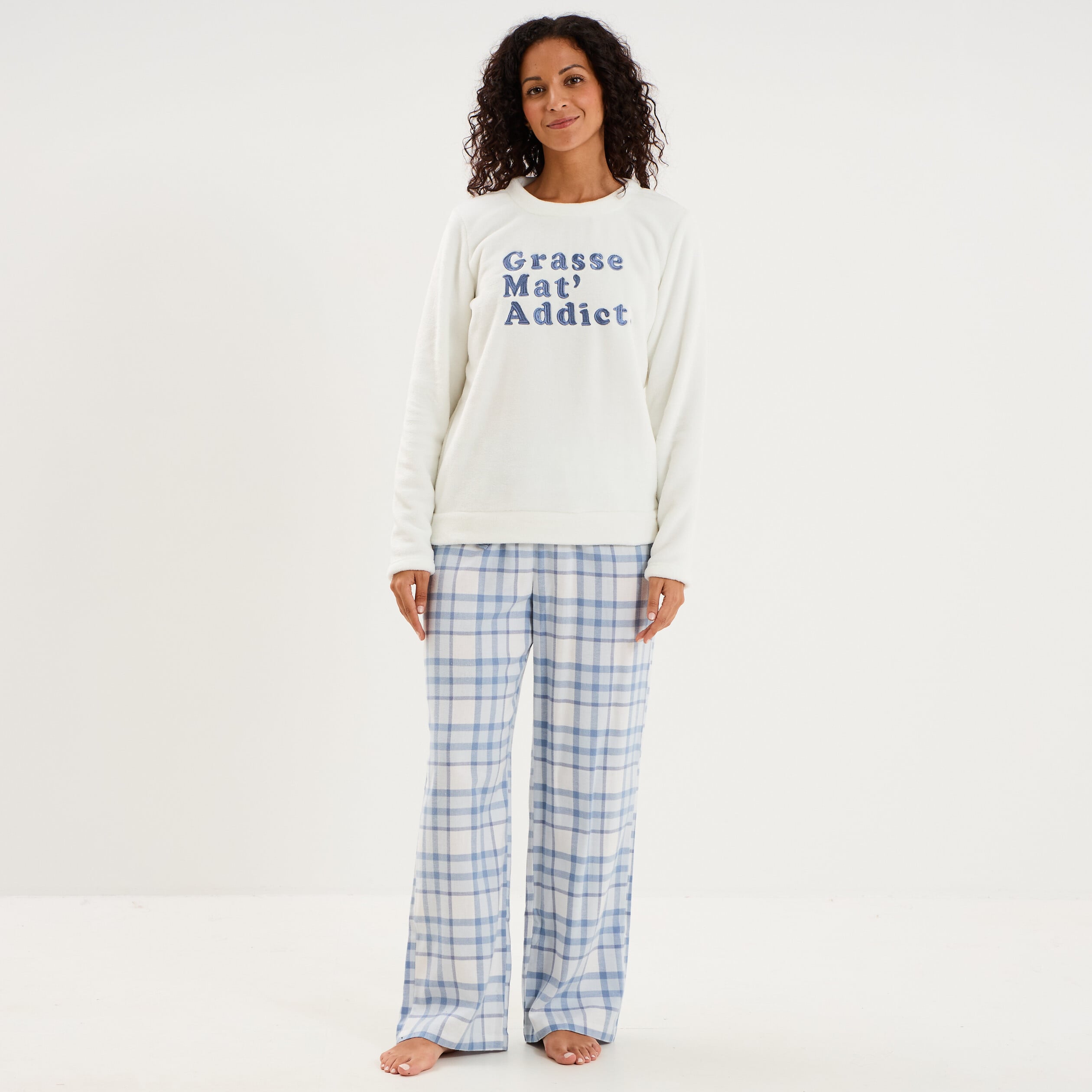 Ensemble pyjama effet polaire 3 pi&egrave;ces bleu femme
