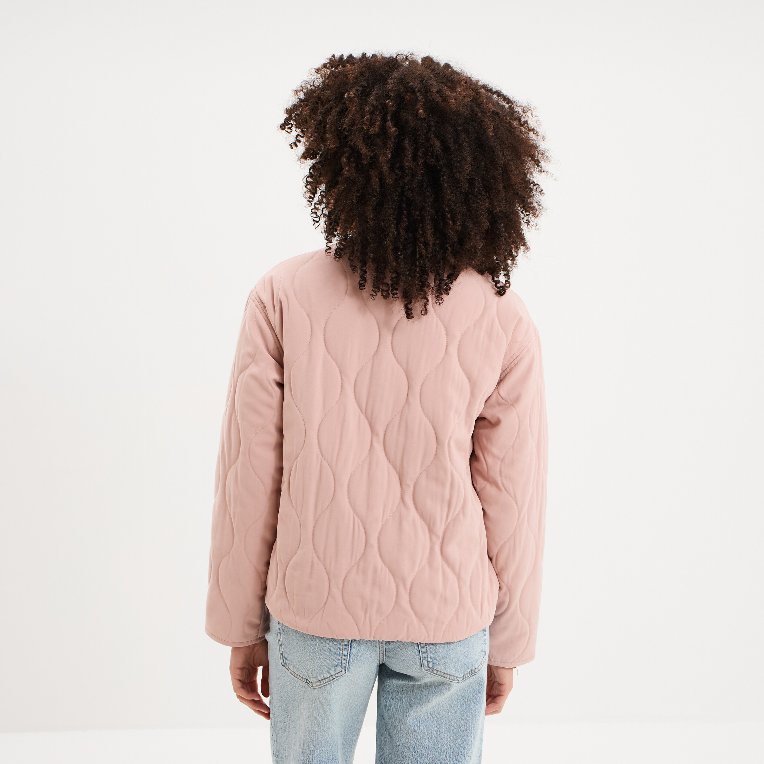 Blouson bomber matelass&eacute; rose poudr&eacute;e femme