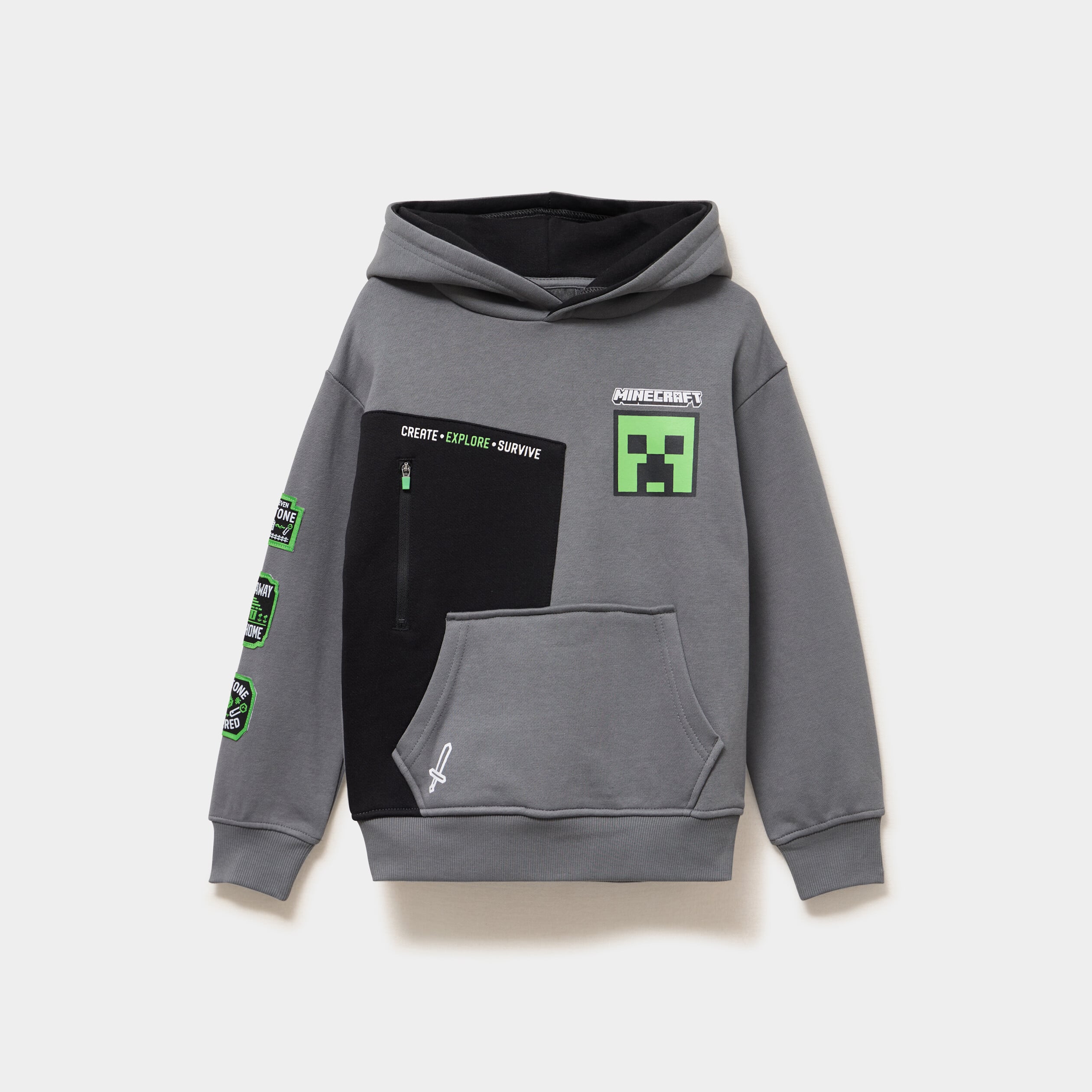 Sweat hoodie 1 poche &agrave; capuche Minecraft gris fonc&eacute; gar&ccedil;on