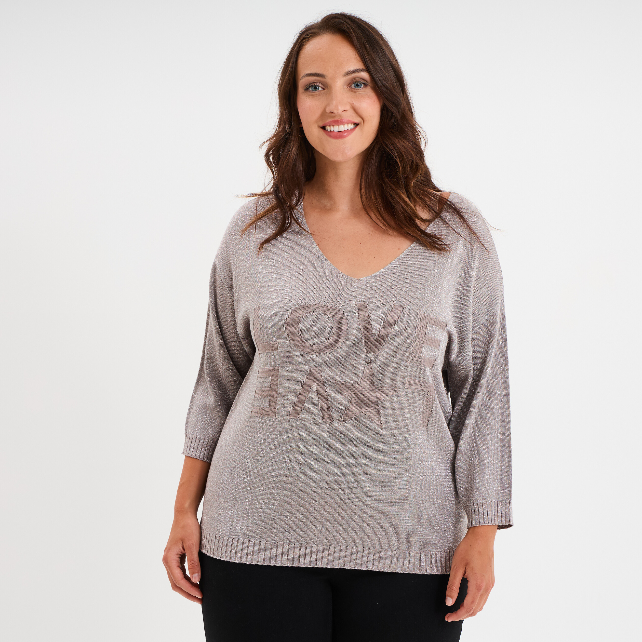 pull manches 34 chauve souris sable femmegt Pull manches 3/4 chauve-souris sable femme grande taille