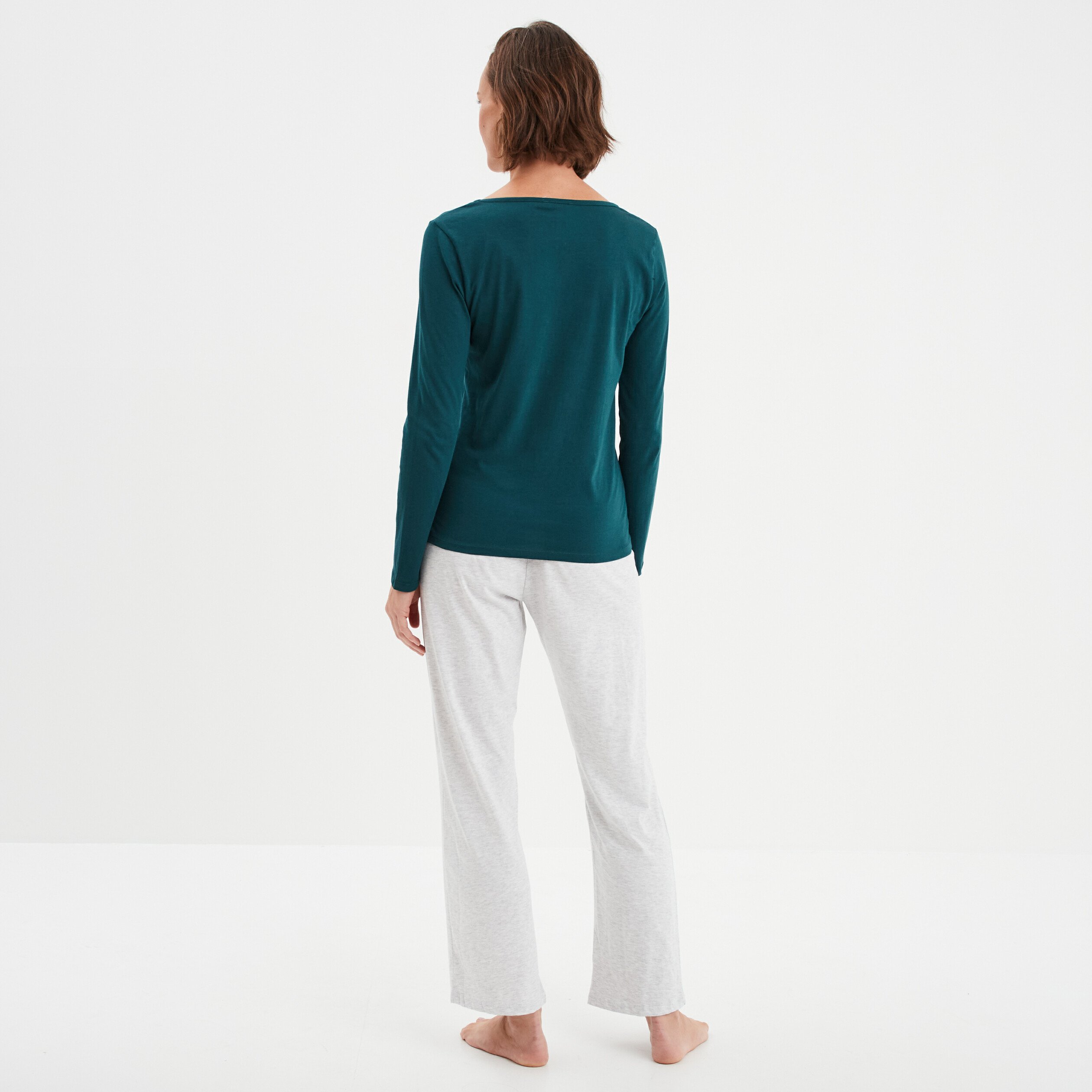 ensemble pyjama 2 pieces coton vert fonce femme Ensemble pyjama 2 pièces coton vert foncé femme