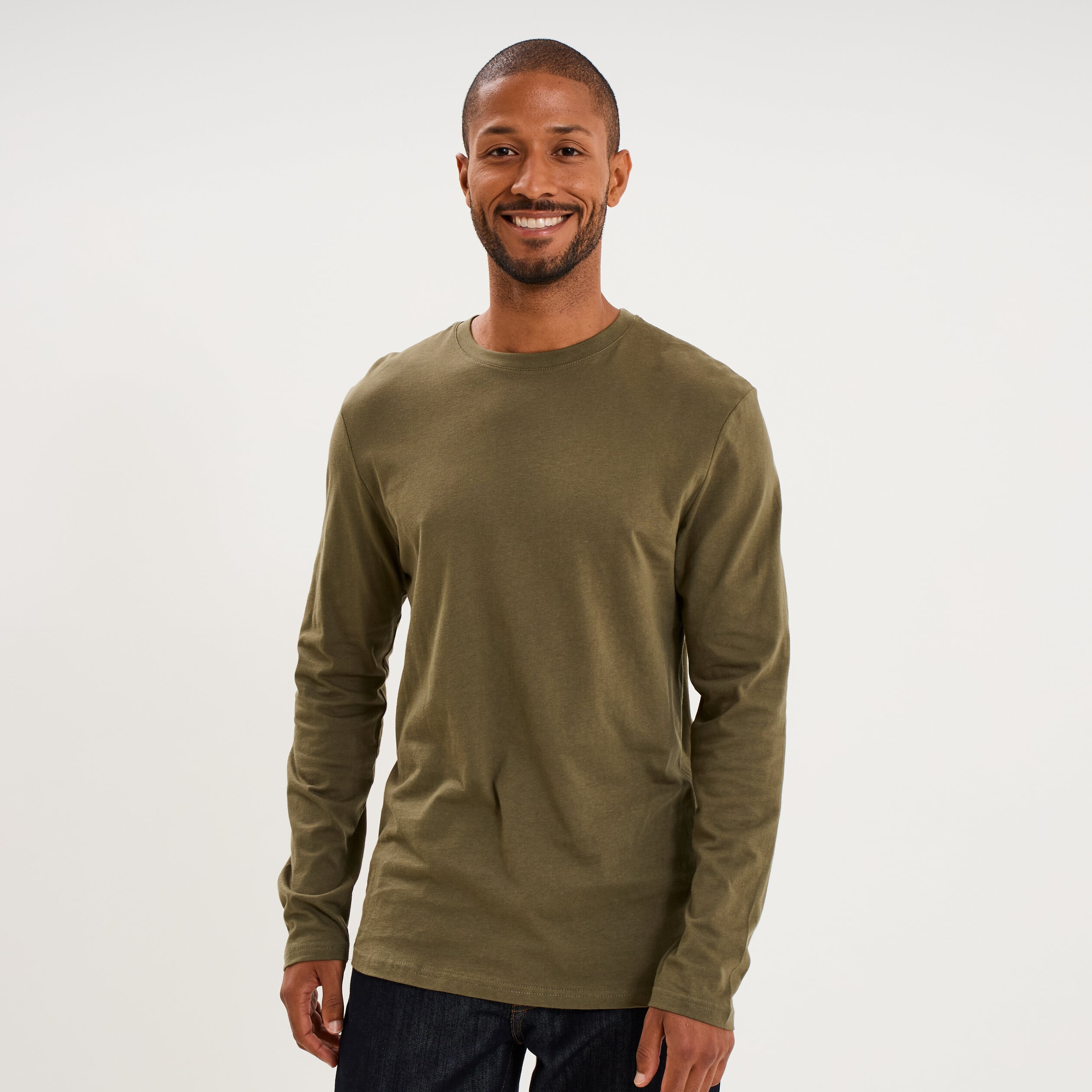 T-shirt manches longues vert kaki homme