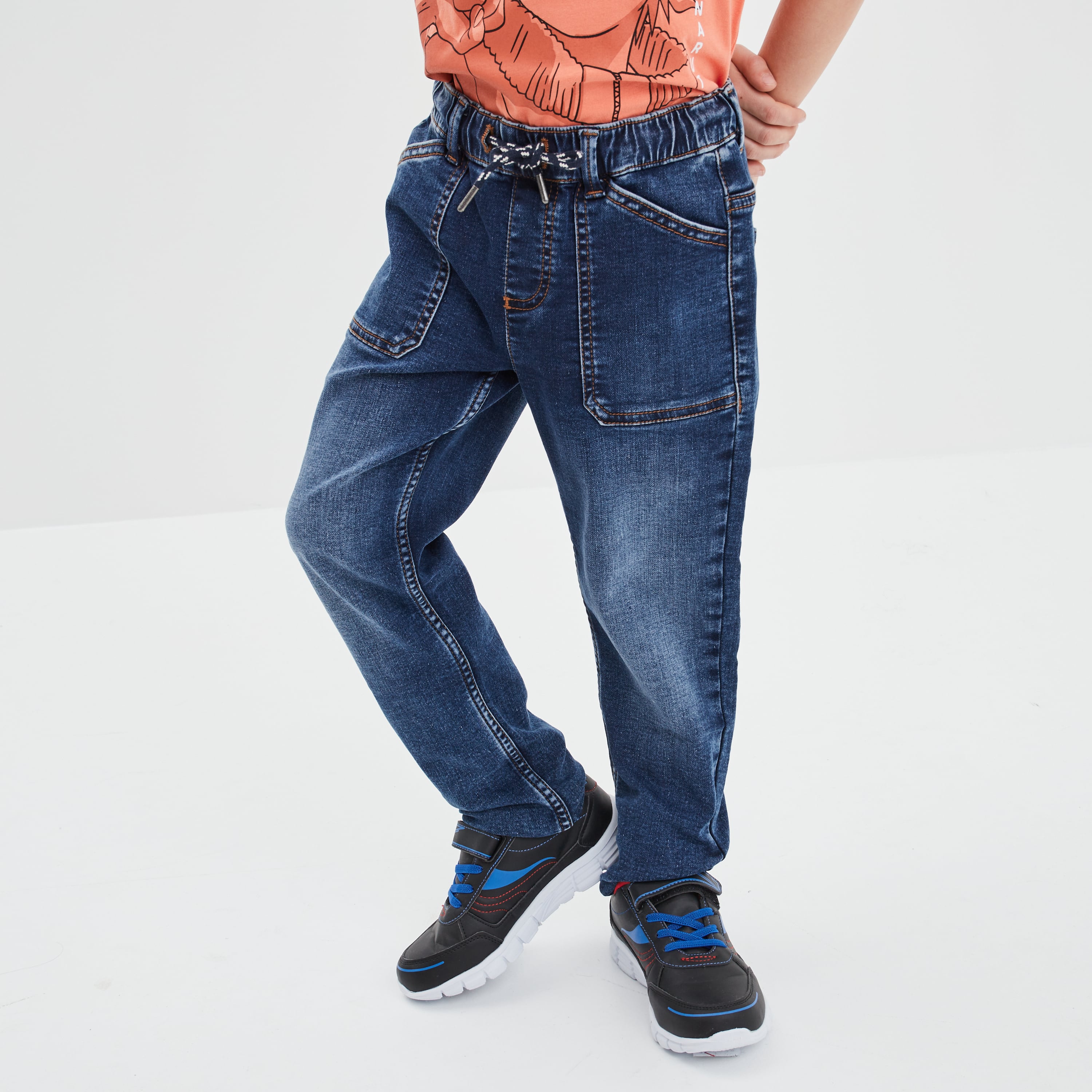 Jean stretch jogger taille &eacute;lastiqu&eacute;e denim stone gar&ccedil;on
