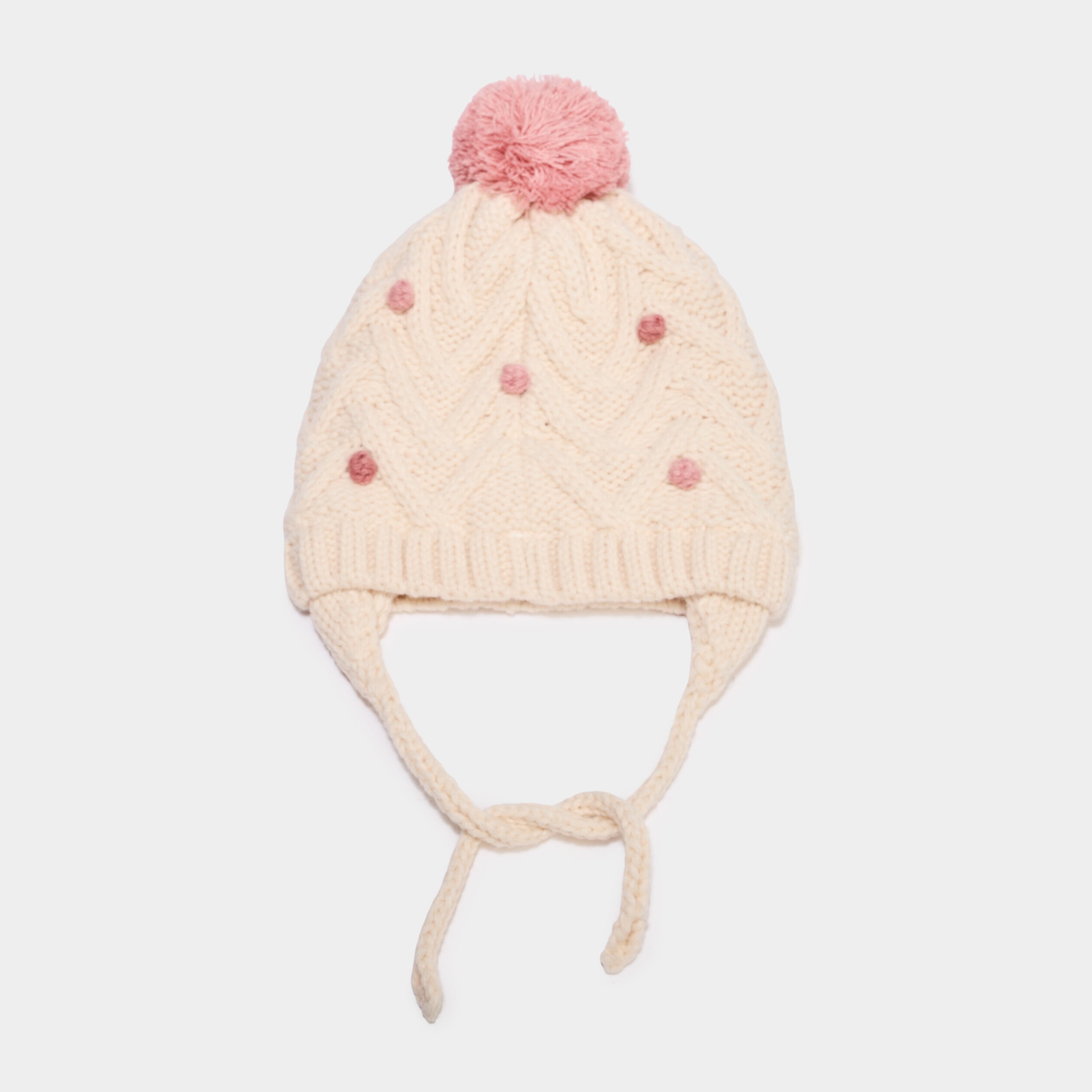 Bonnet &agrave; pompons sable fille