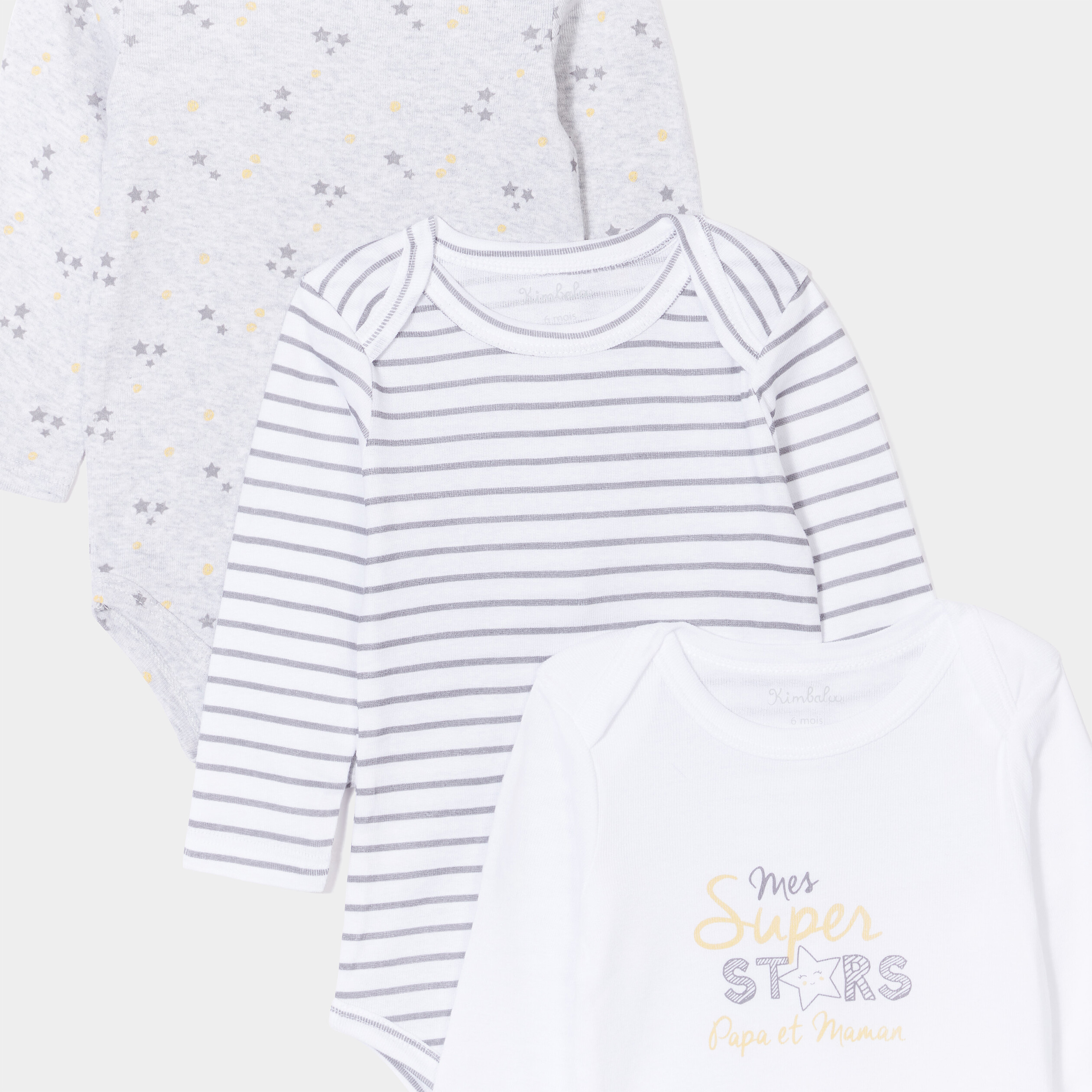 Lot 3 bodies US coton manches longues blanc b&eacute;b&eacute;