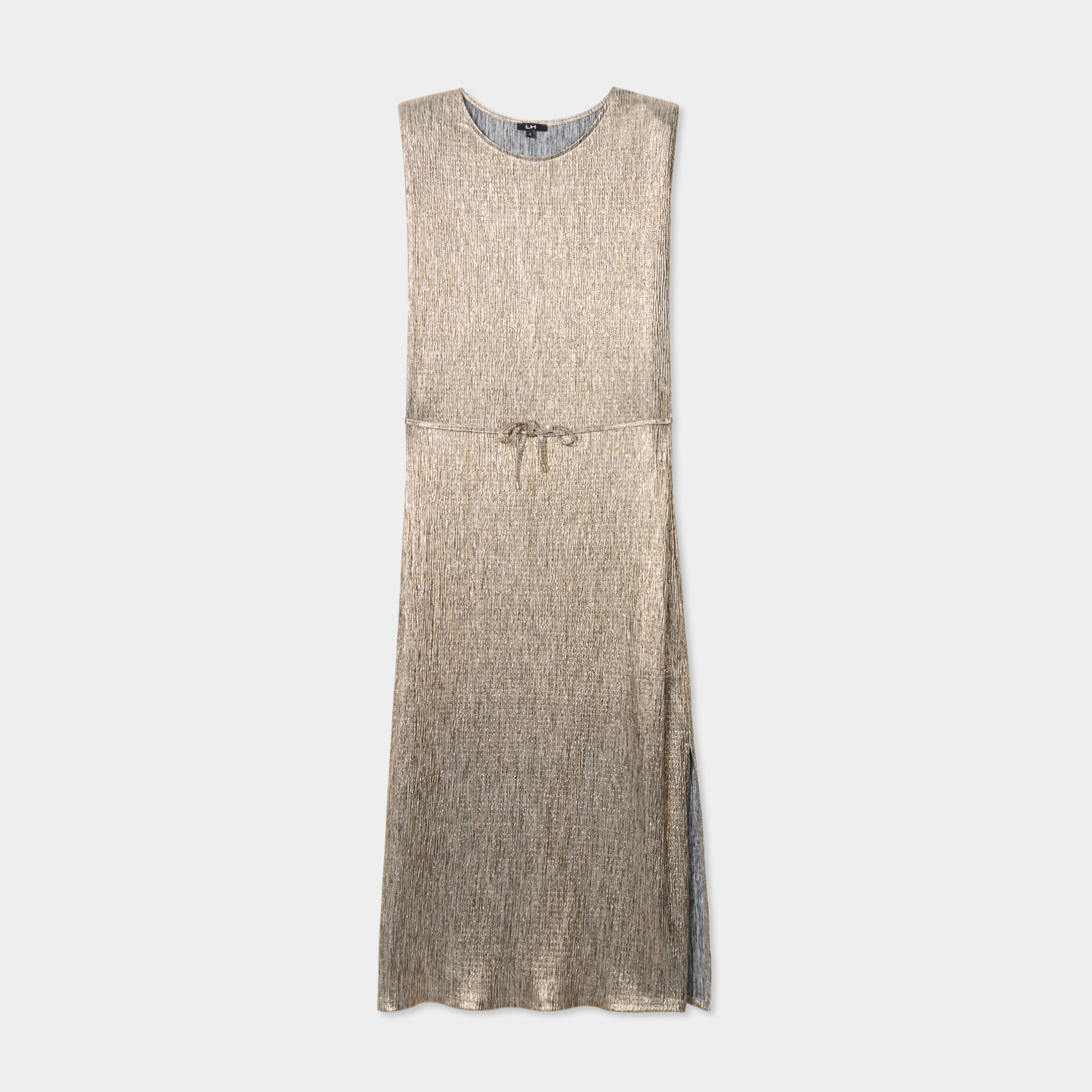 robe midi droite sans manches jaune or femme Robe midi droite sans manches jaune or femme