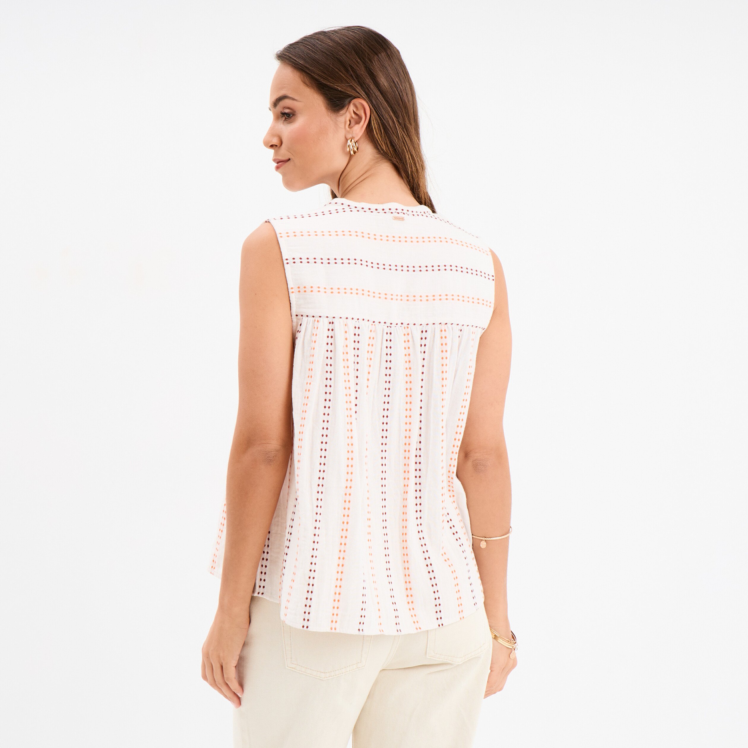 blouse col tunisien gaze de coton ecru femme Blouse col tunisien gaze de coton ecru femme