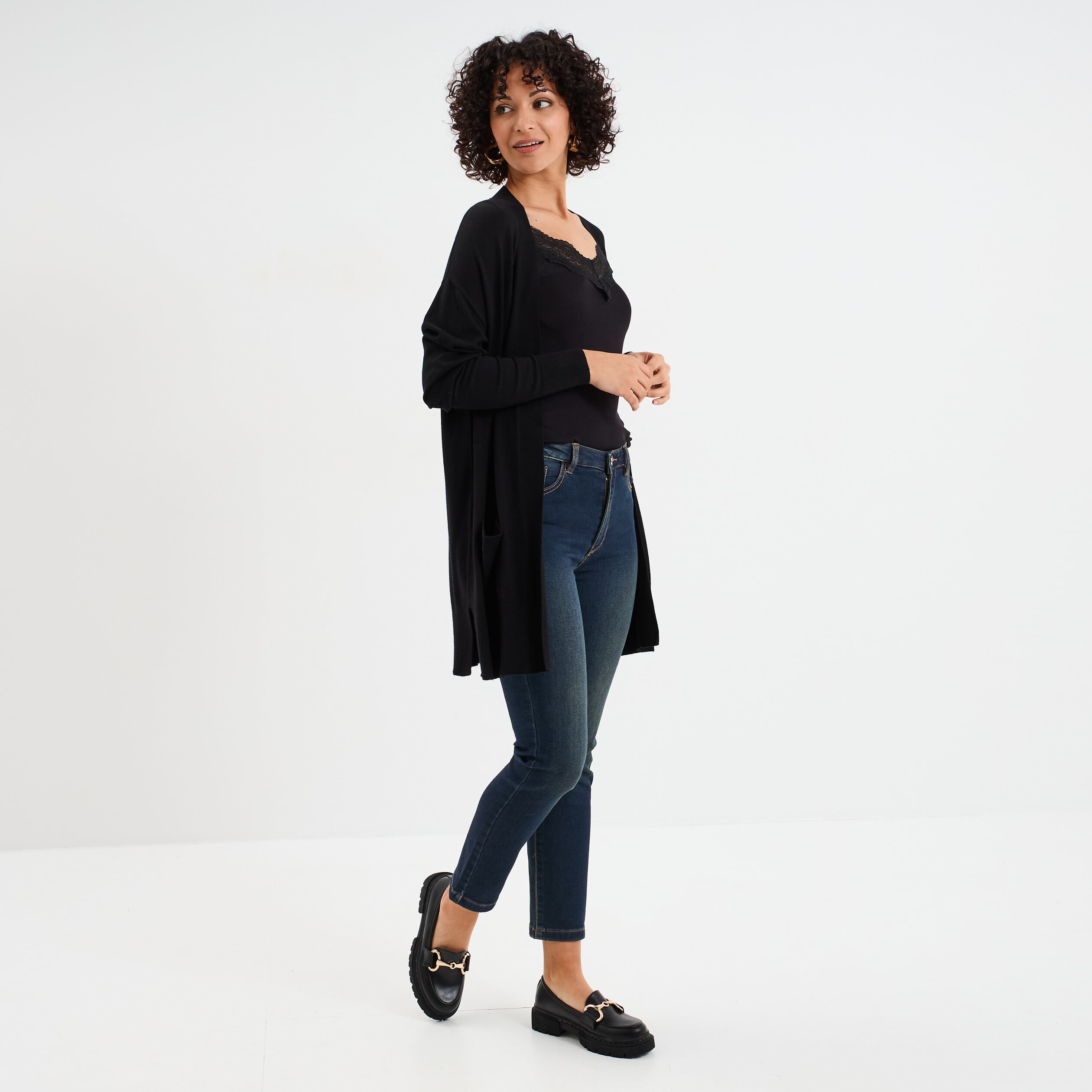 Jean stretch slim 7/8 &egrave;me denim dirty femme