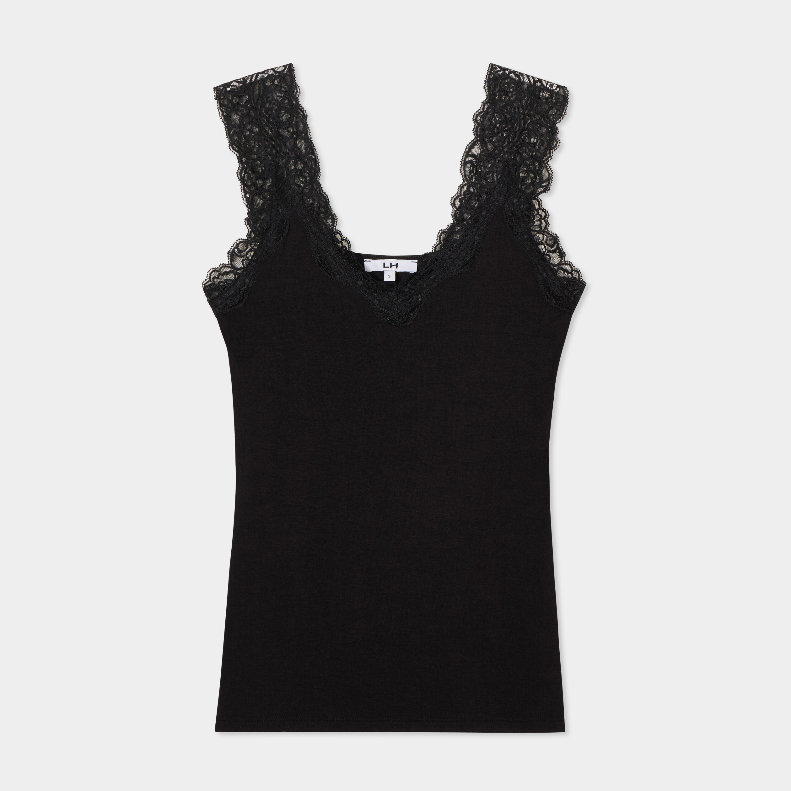 D&eacute;bardeur ajust&eacute; avec dentelle col V noir femme