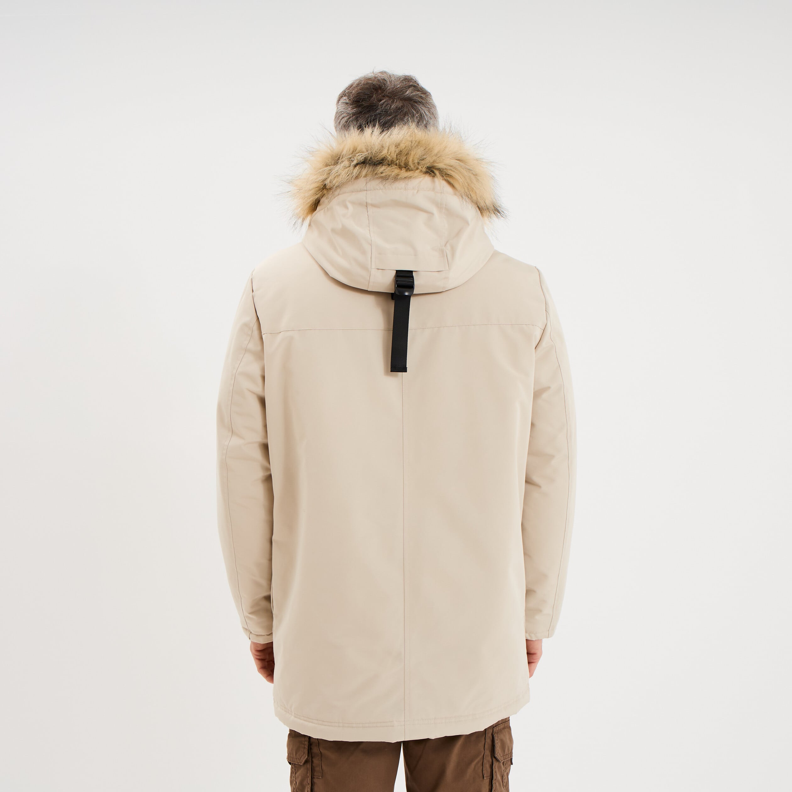 Parka &agrave; capuche fausse fourrure gris argent homme