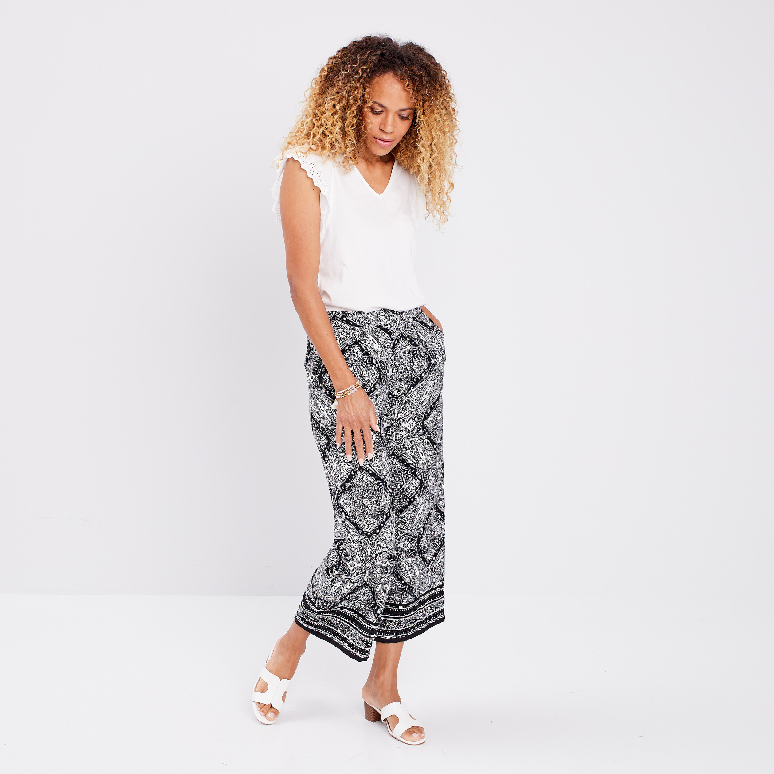 pantalon wide leg fluide 78eme noir femme Pantalon wide leg fluide 7/8ème noir femme