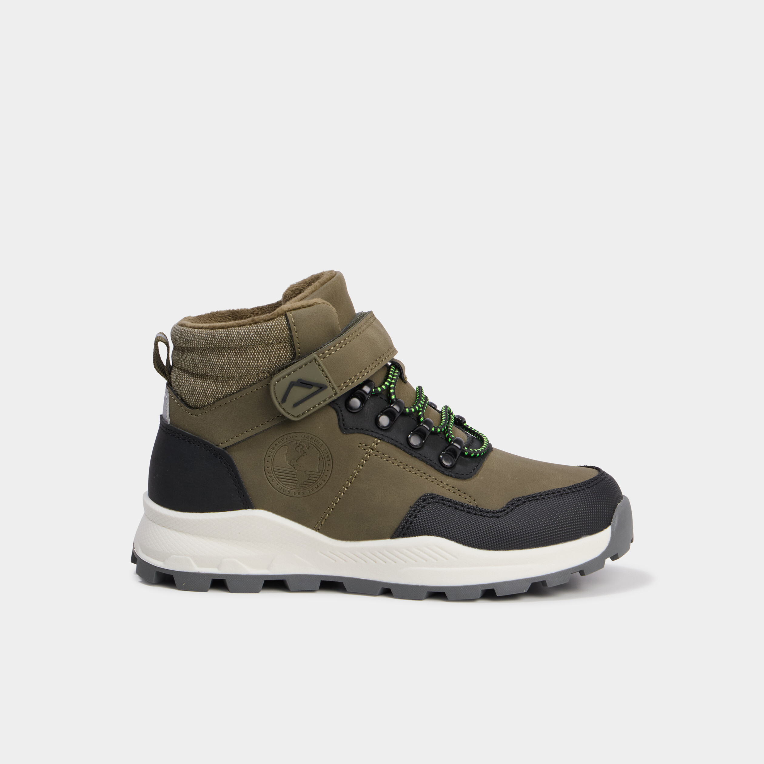 Boots &agrave; scratchs vert kaki gar&ccedil;on
