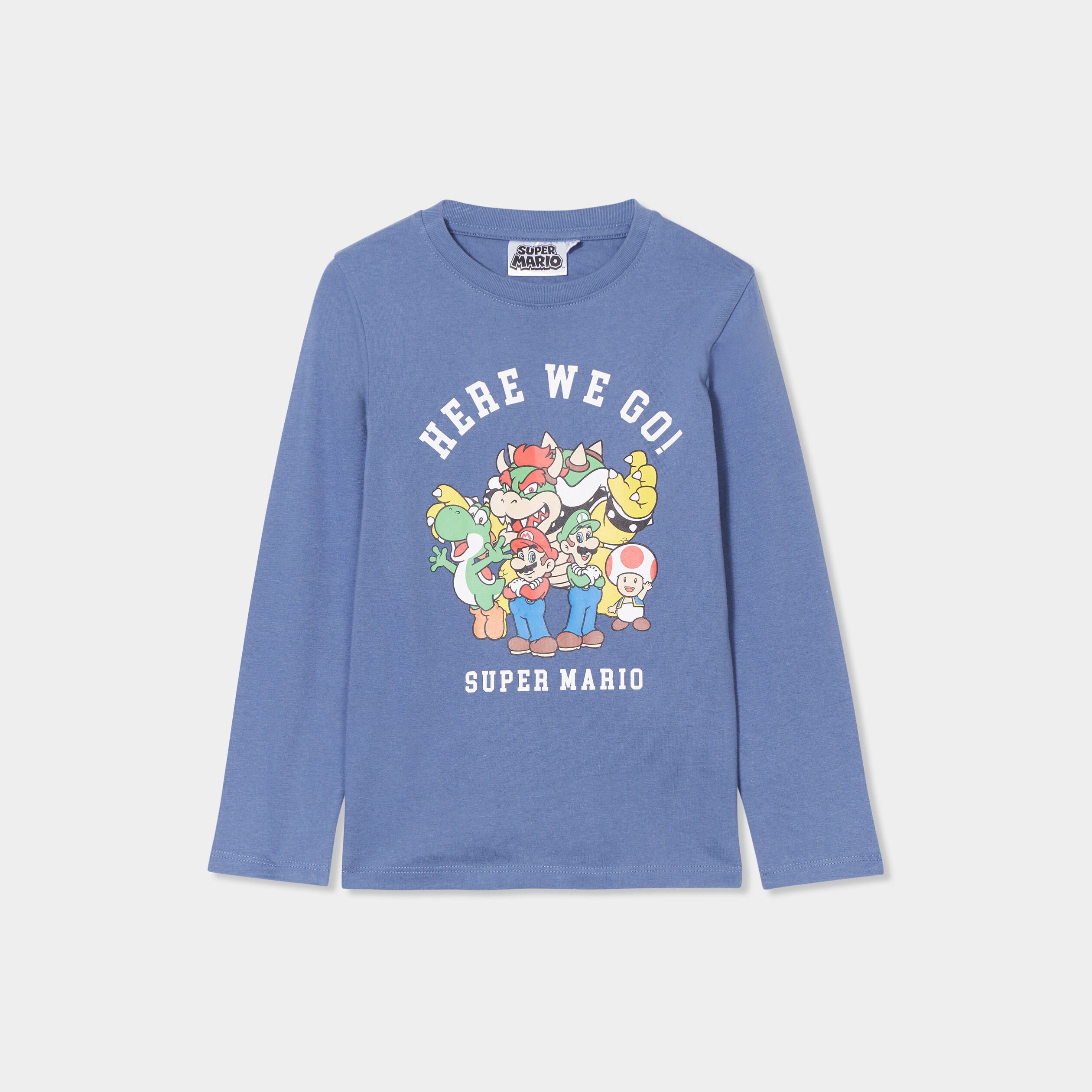 t shirt a manches longues coton mario bleu garcon T-shirt à manches longues coton Mario bleu garçon