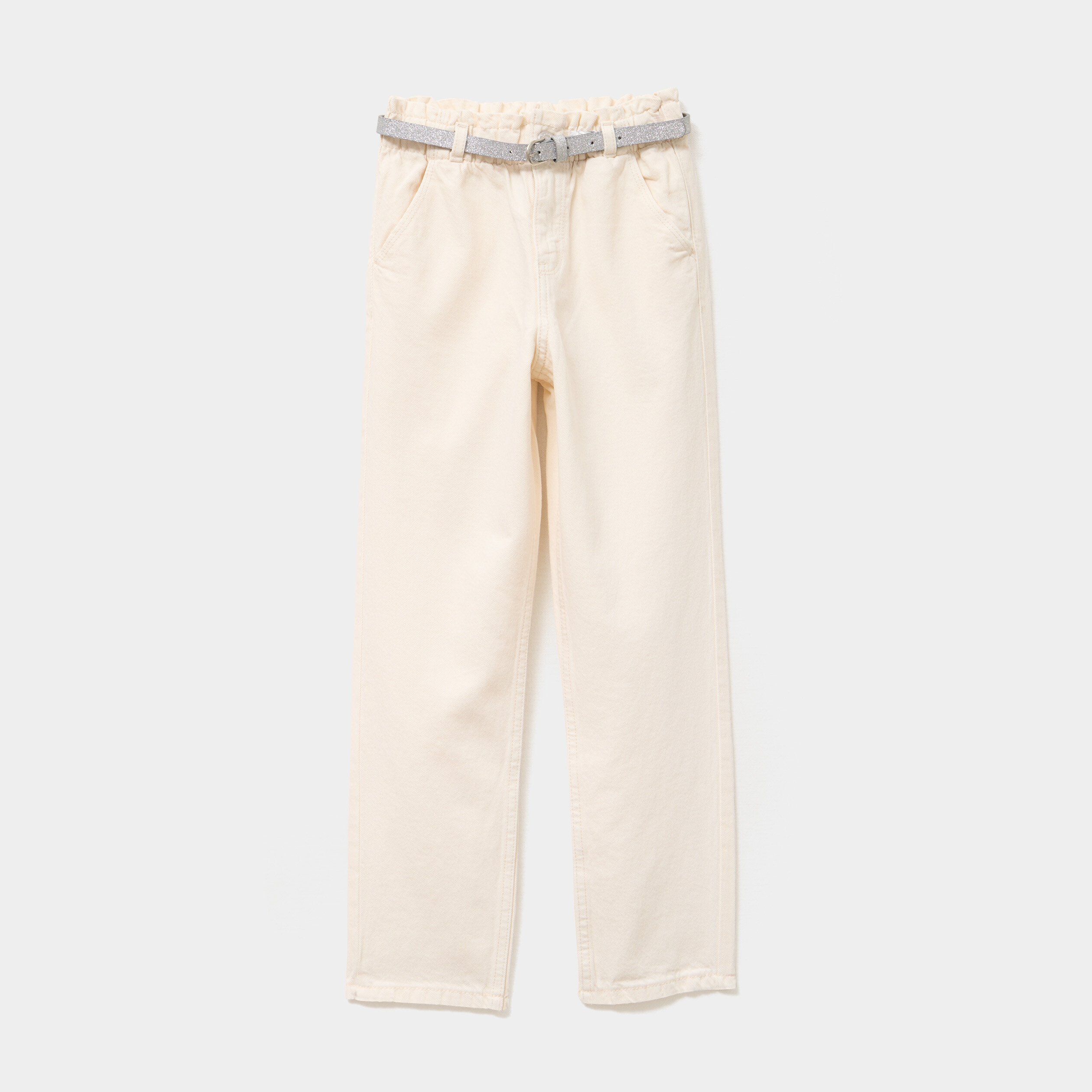 Pantalon paperbag mom taille élastiquée creme fille