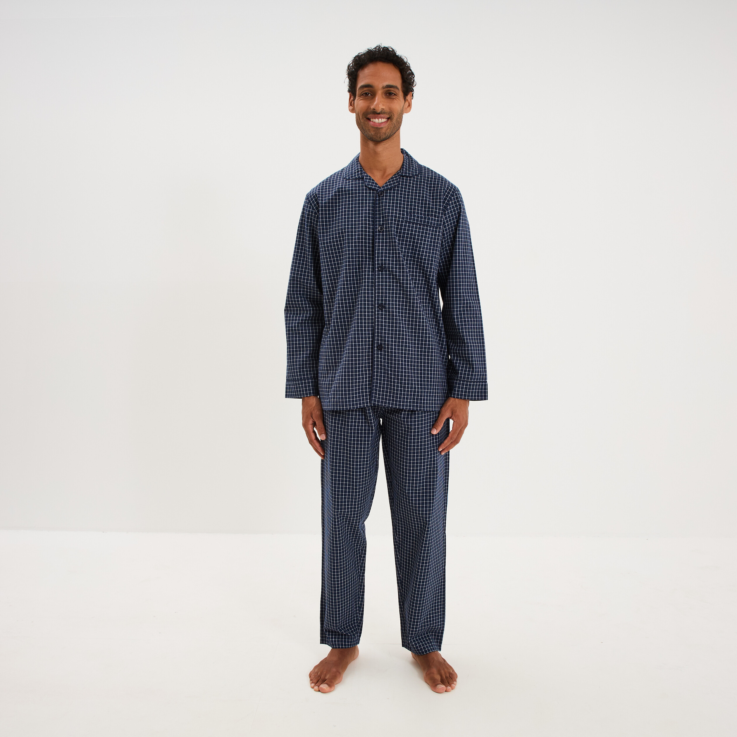 Ensemble pyjama chemise et pantalon bleu marine homme