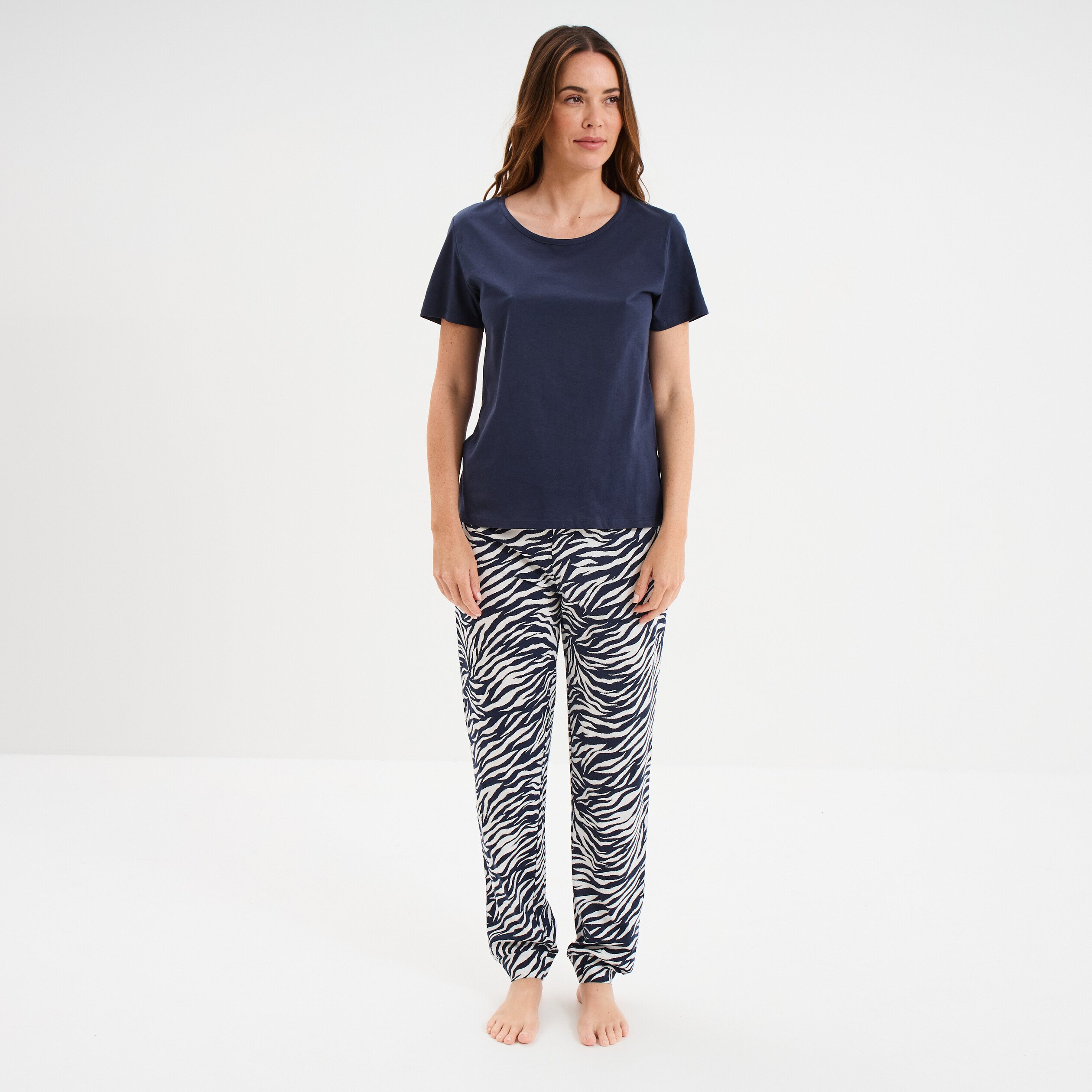 ensemble pyjama pantalon t shirt coton bleu marine femme Ensemble pyjama pantalon t-shirt coton bleu marine femme