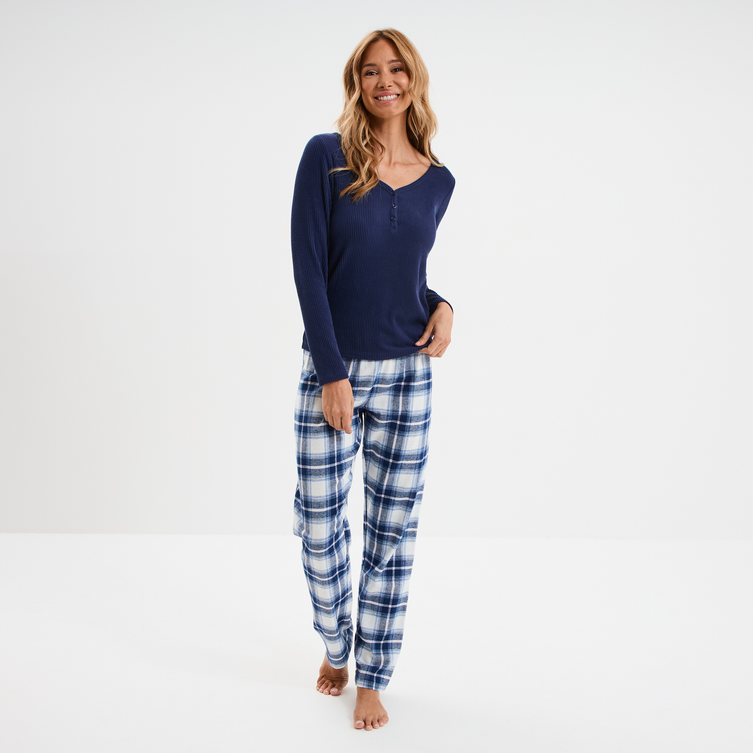 Pyjama 2 Pièces Femme En Gaze De Coton Imprimé à Pois - Manches Longues Doux Et Confortable