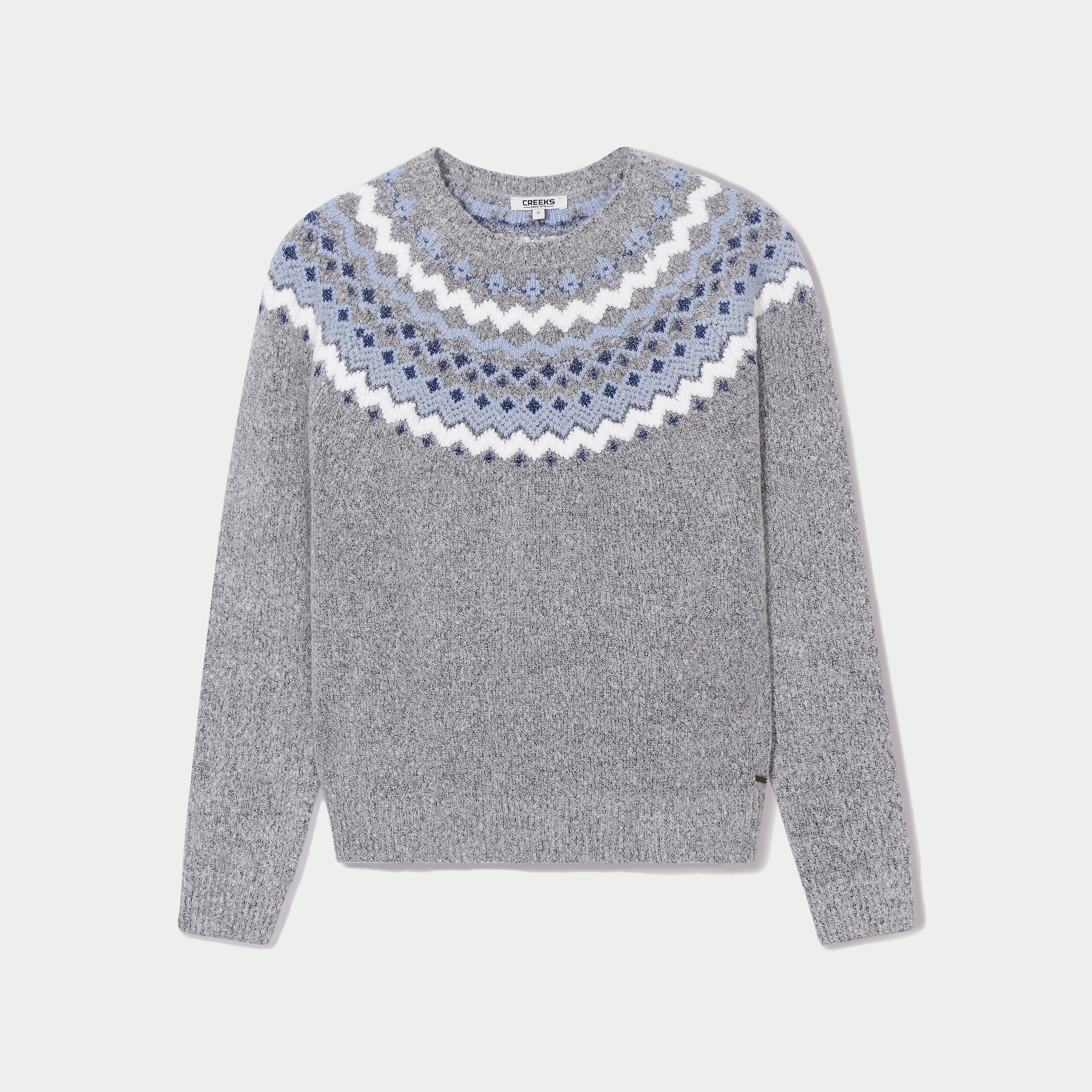 Pull jacquard col rond Creeks gris clair femme