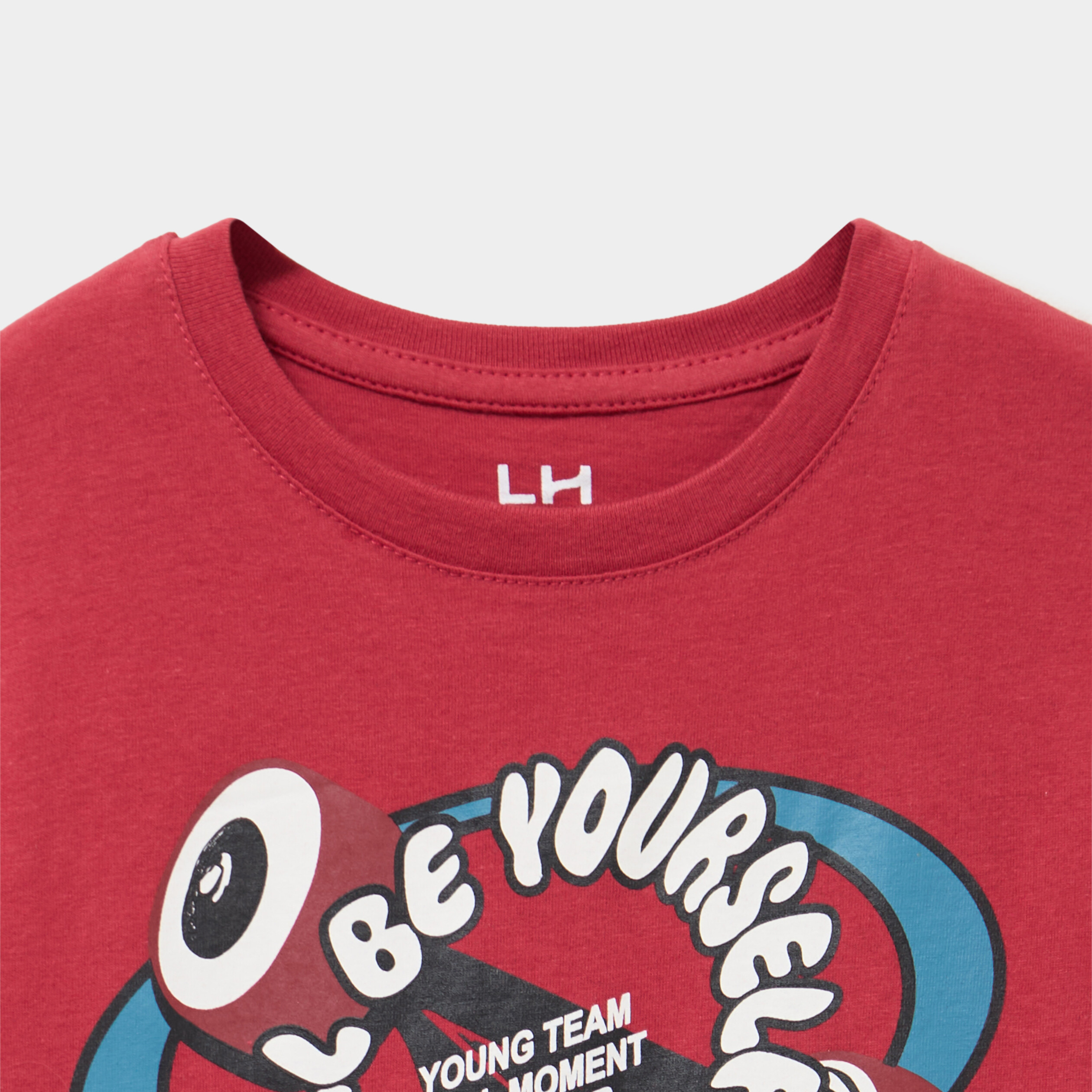 T-shirt col rond manches courtes coton rouge fonc&eacute; gar&ccedil;on