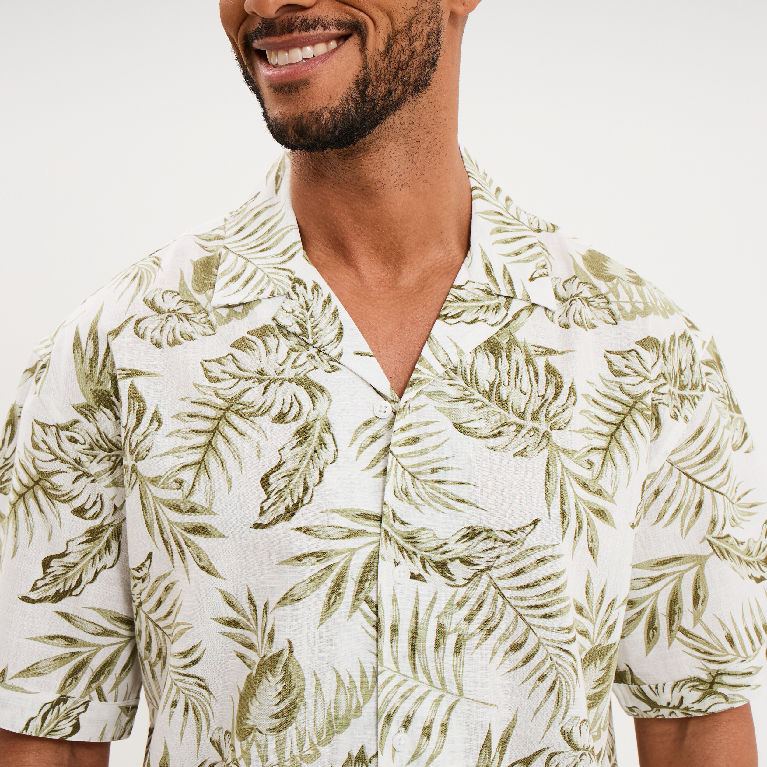 Chemise en coton manches courtes vert olive homme