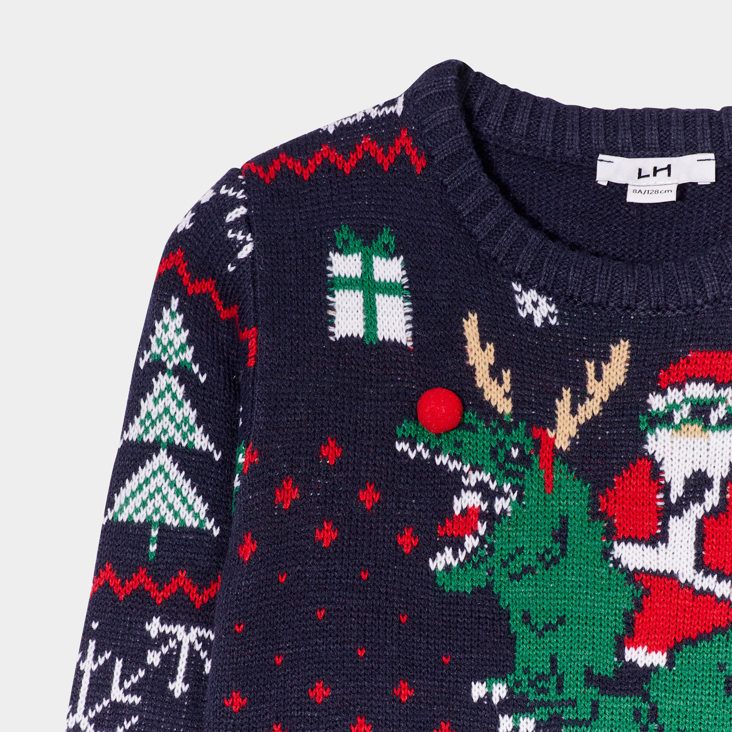 pull de noel avec pompon bleu marine garcon Pull de Noël avec pompon bleu marine garçon