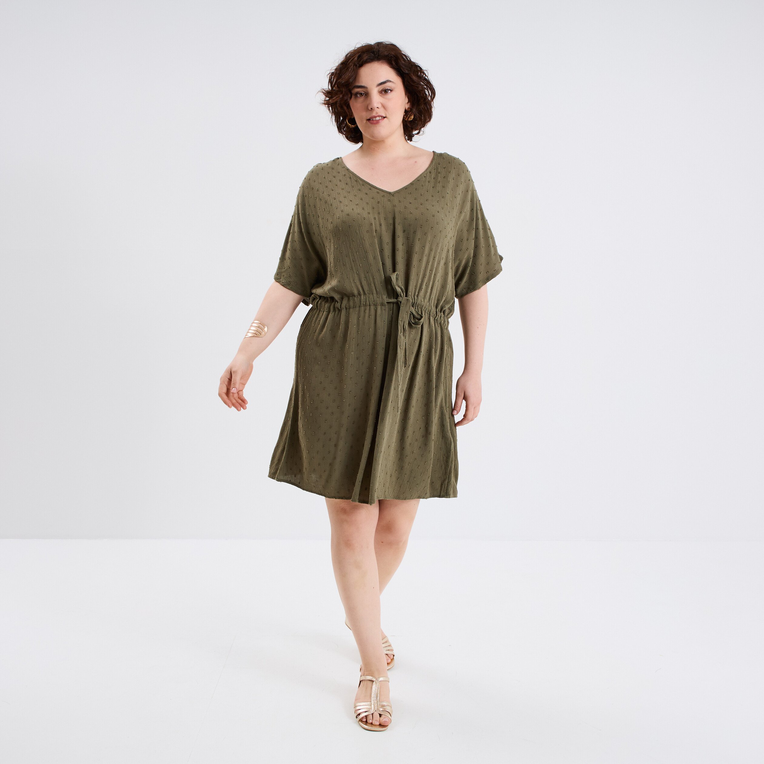 robe plumetis cordon taille vert kaki femmegt Robe plumetis cordon taille vert kaki femme grande taille
