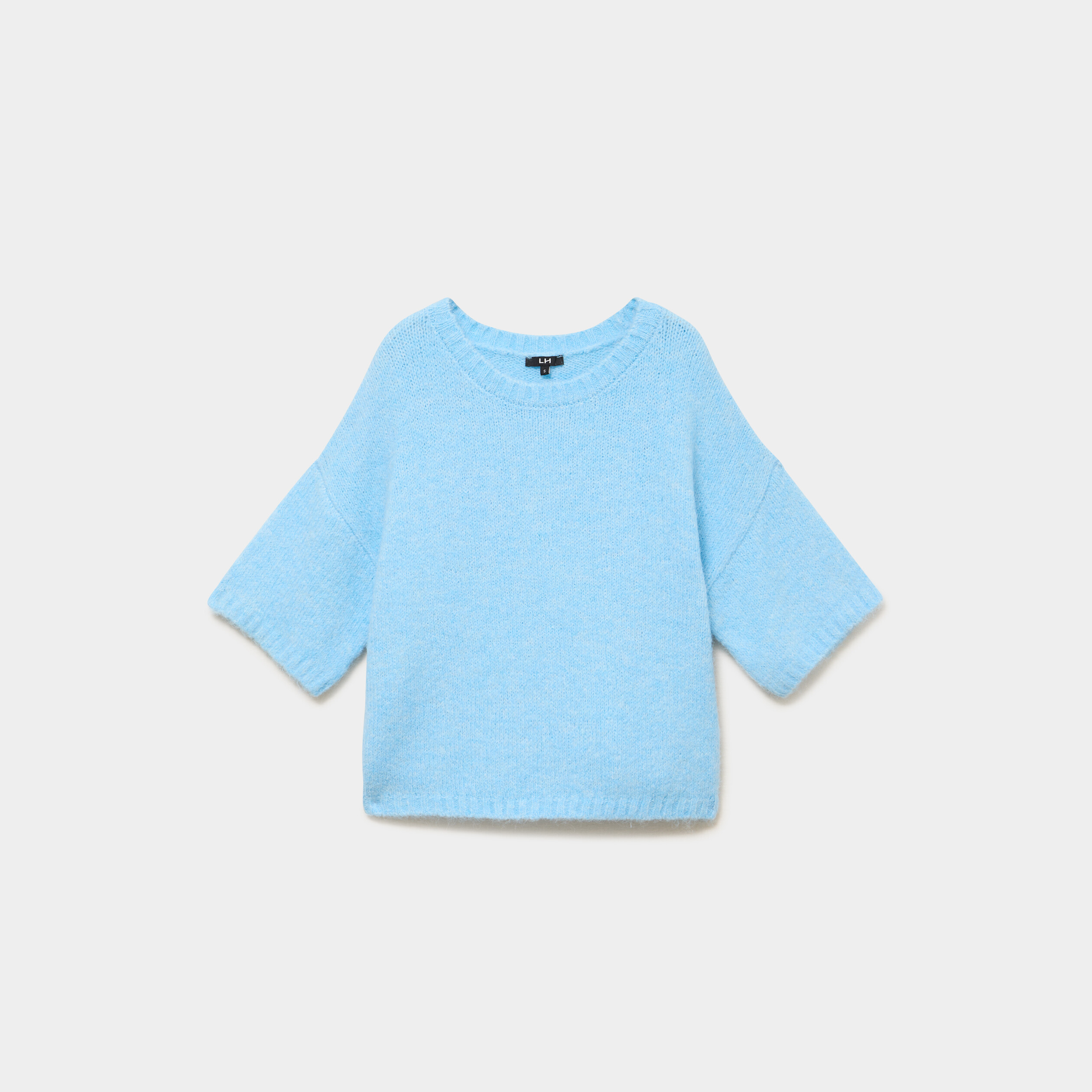 Pull col rond manches courtes bleu clair femme