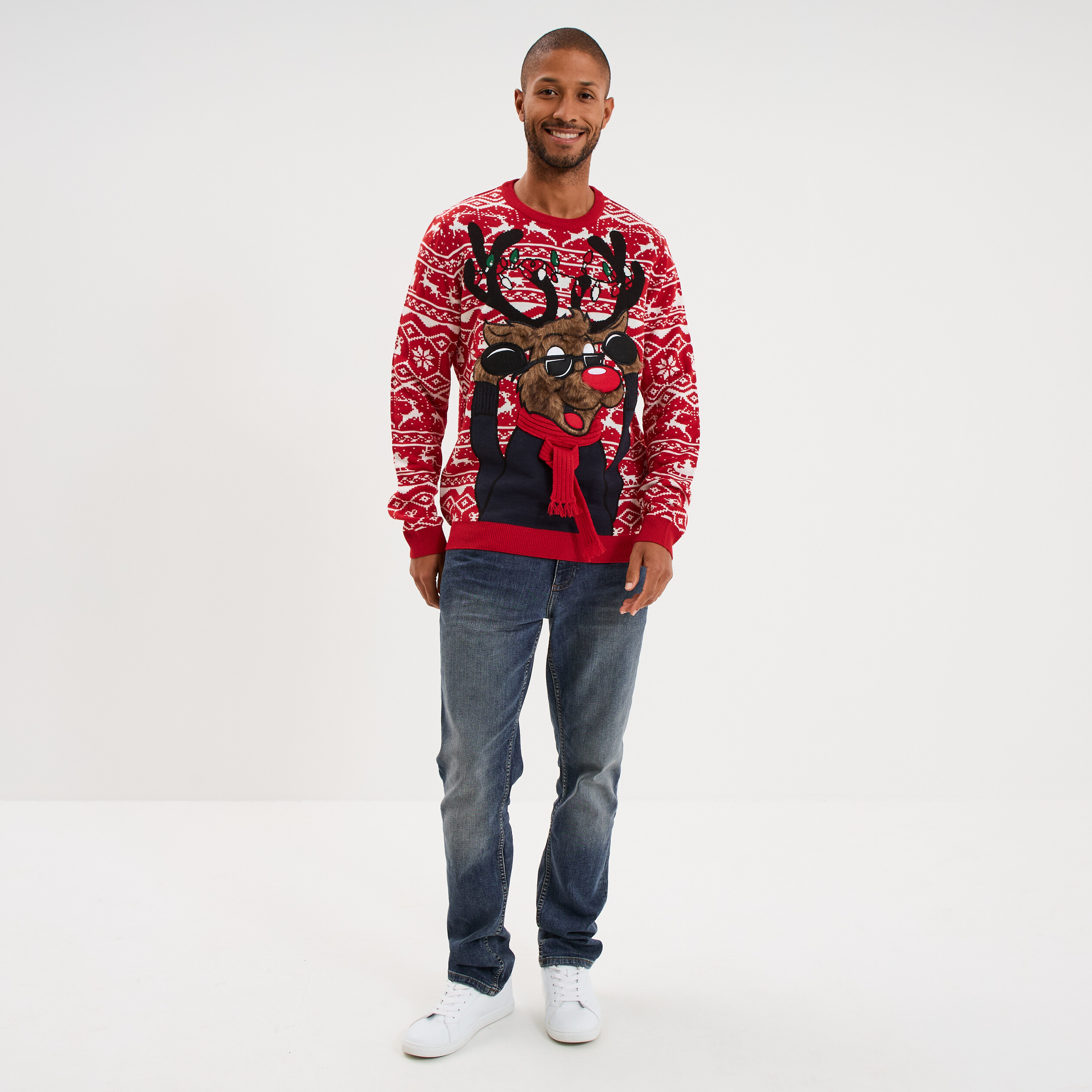 Pull de No&euml;l manches longues rouge homme