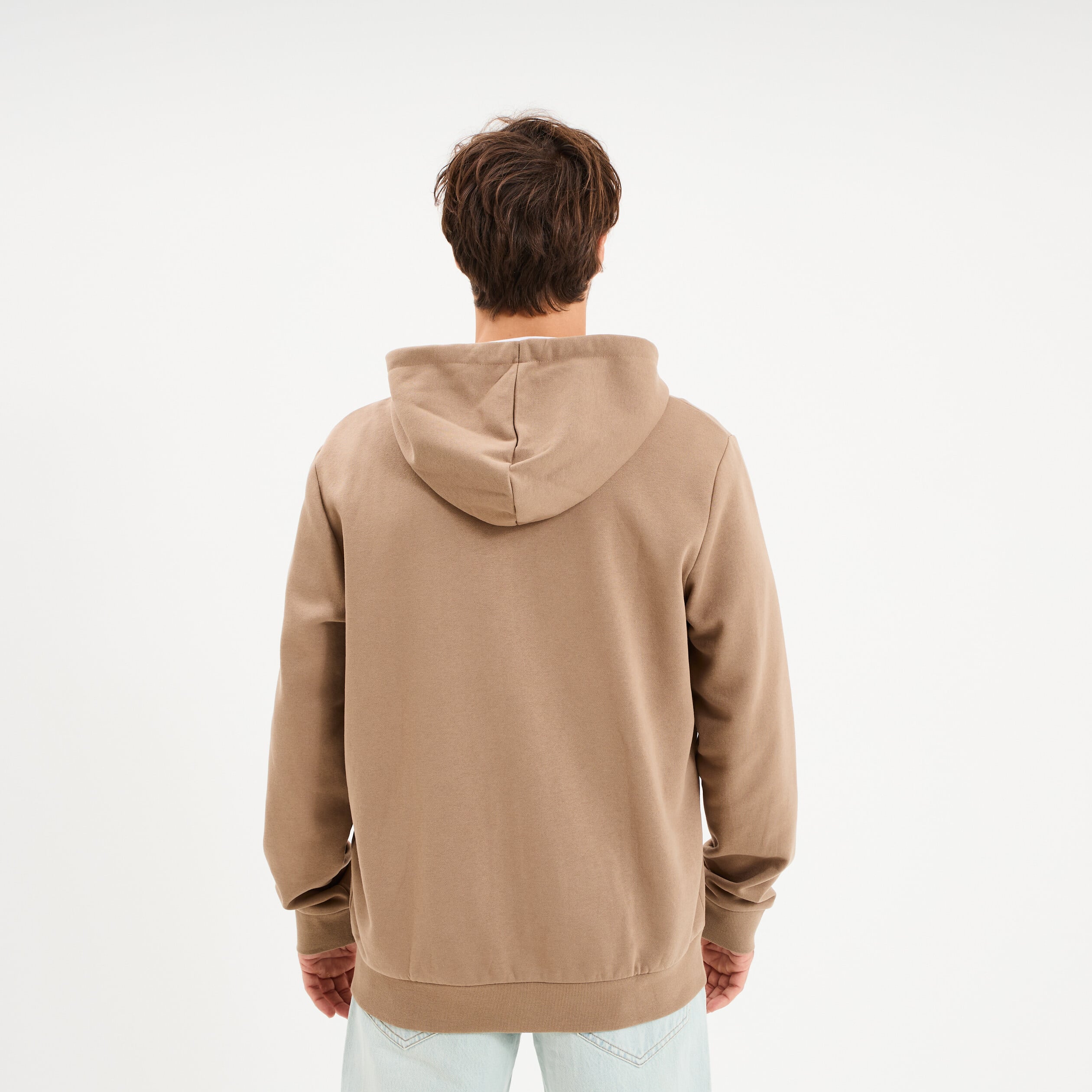 Sweat zipp&eacute; molleton &agrave; capuche taupe homme