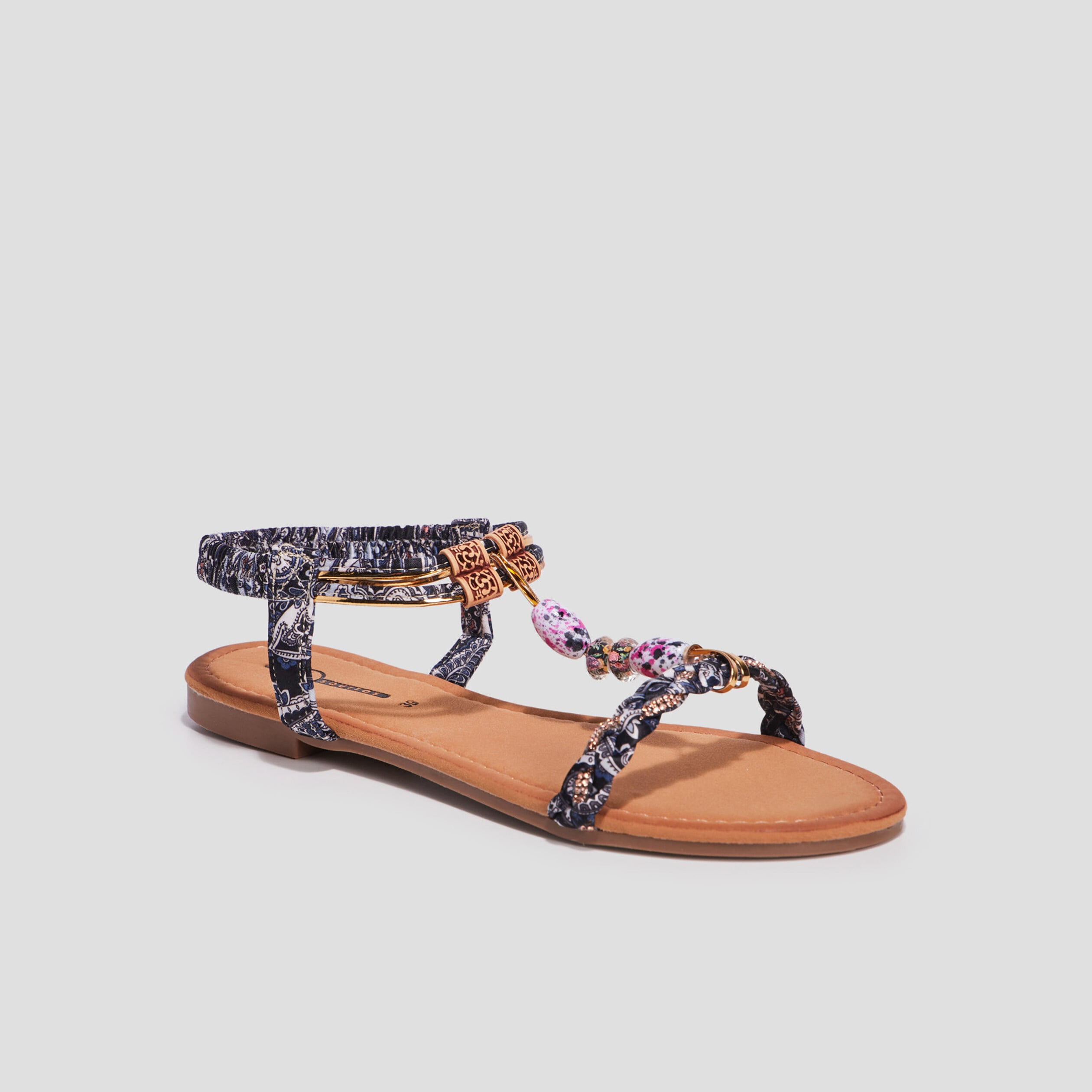Sandales foulard et perles &eacute;lastiqu&eacute;es multicolore femme