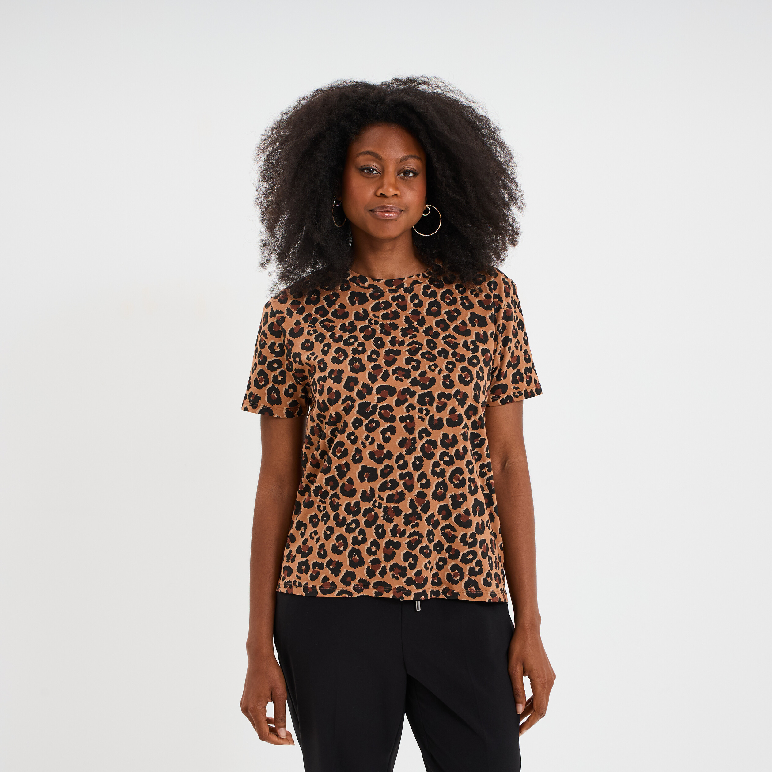 t shirt coton col rond manches courtes camel femme T-shirt coton col rond manches courtes camel femme