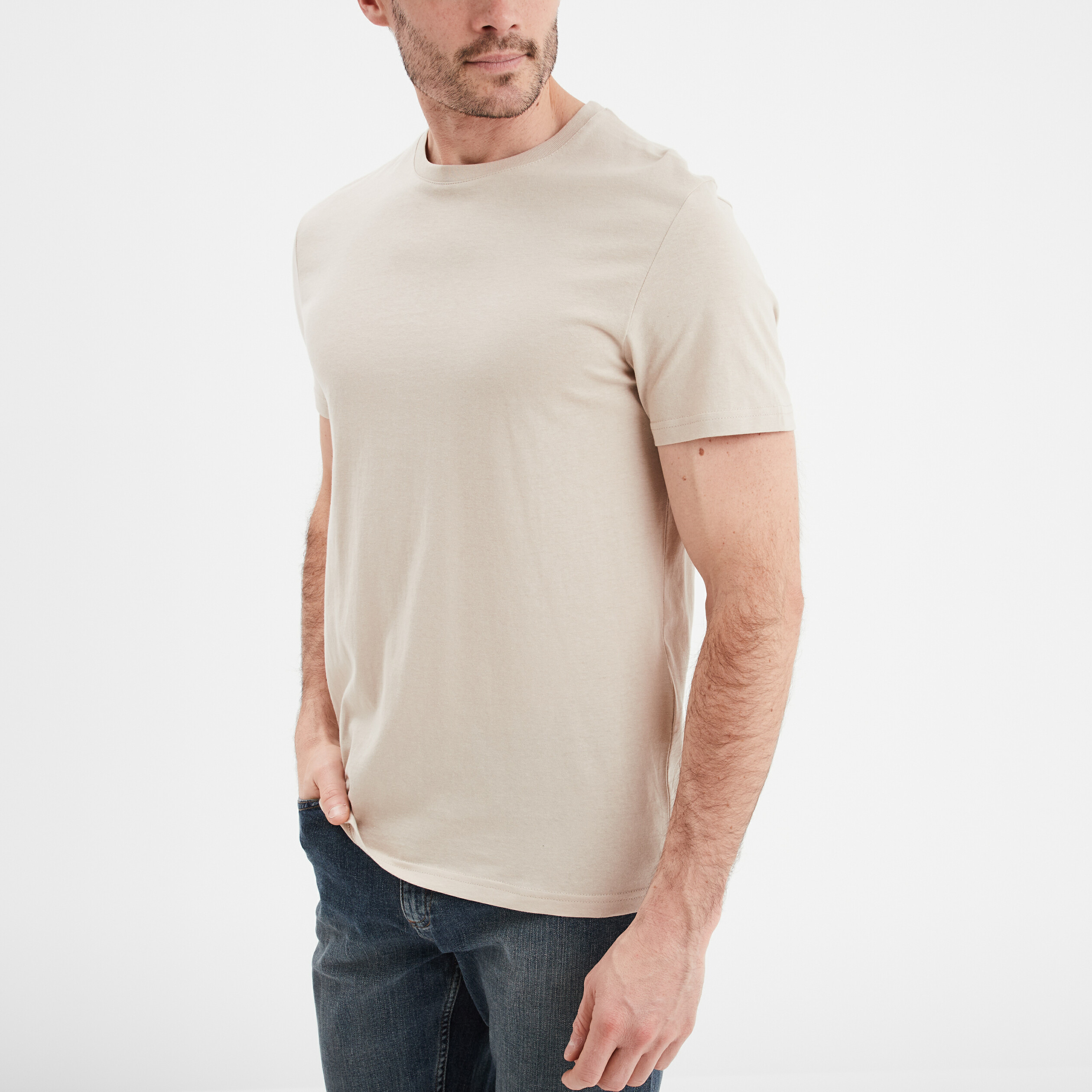 T-shirt droit en coton manches courtes gris clair homme