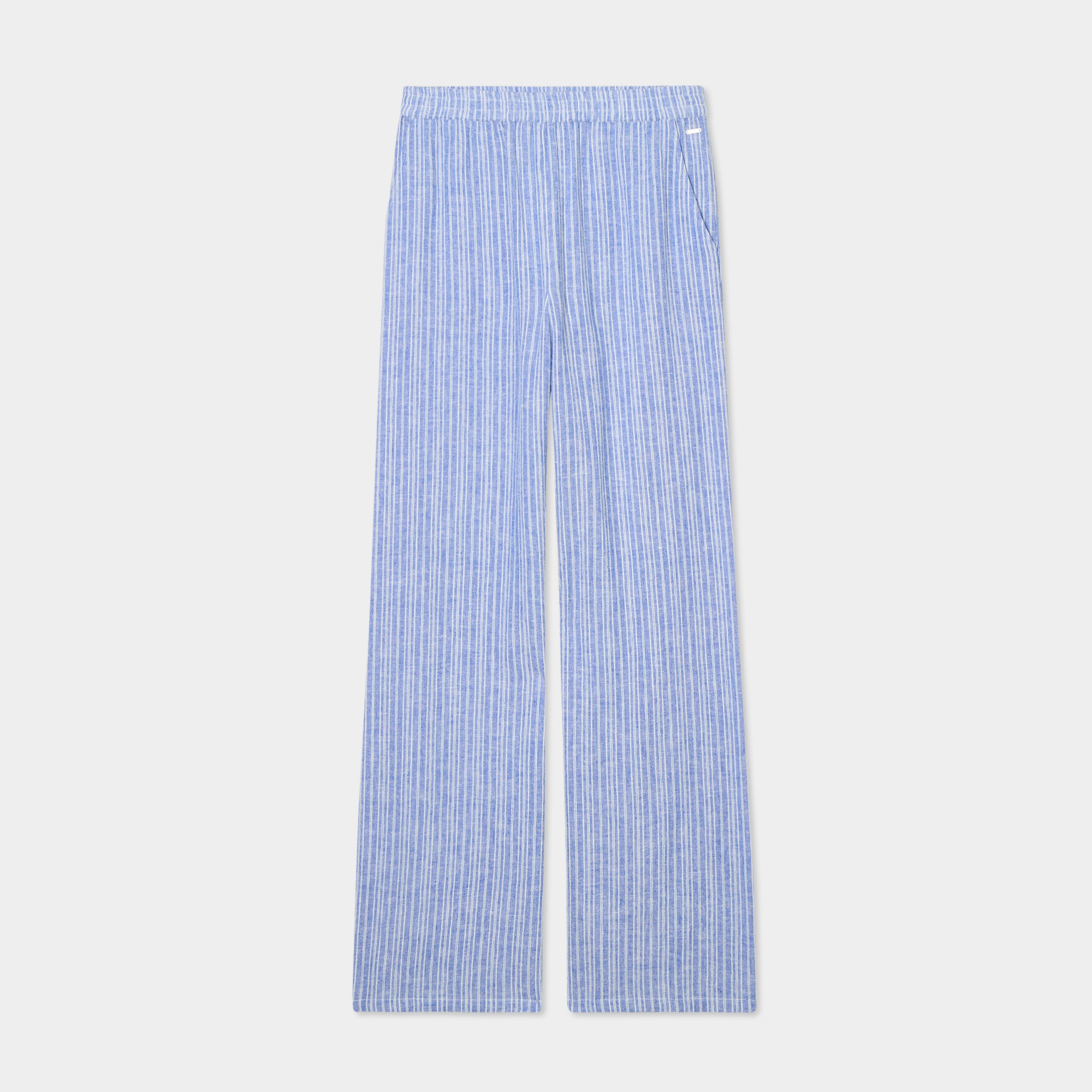 pantalon large taille elastiquee bleu femme Pantalon large taille élastiquée bleu femme