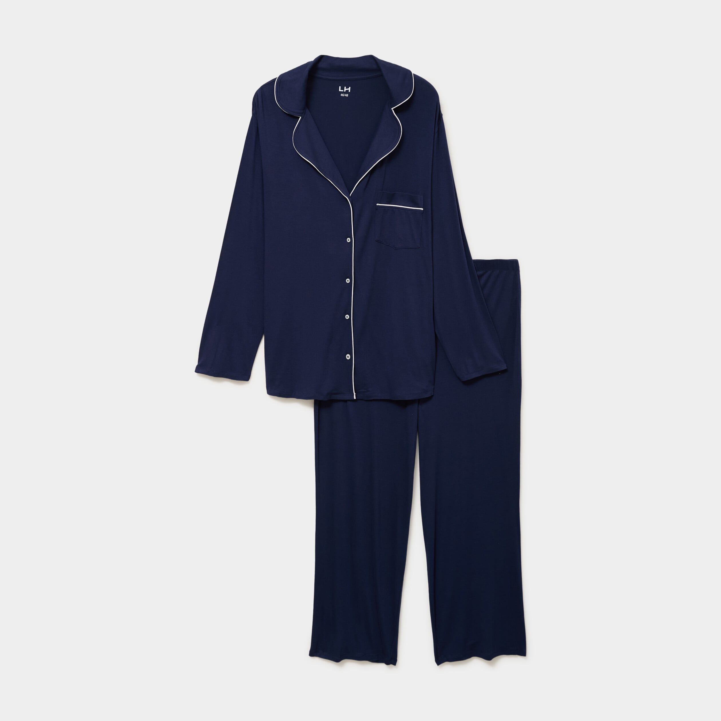 Ensemble pyjama fluide 2 pi&egrave;ces bleu marine femme grande taille
