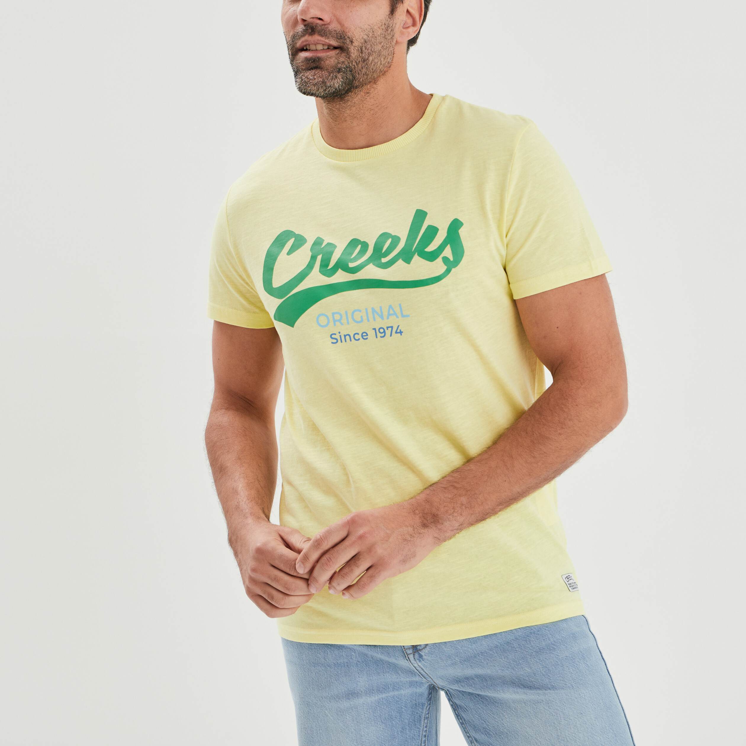 t shirt droit manches courtes creeks jaune homme T-shirt droit manches courtes Creeks jaune homme