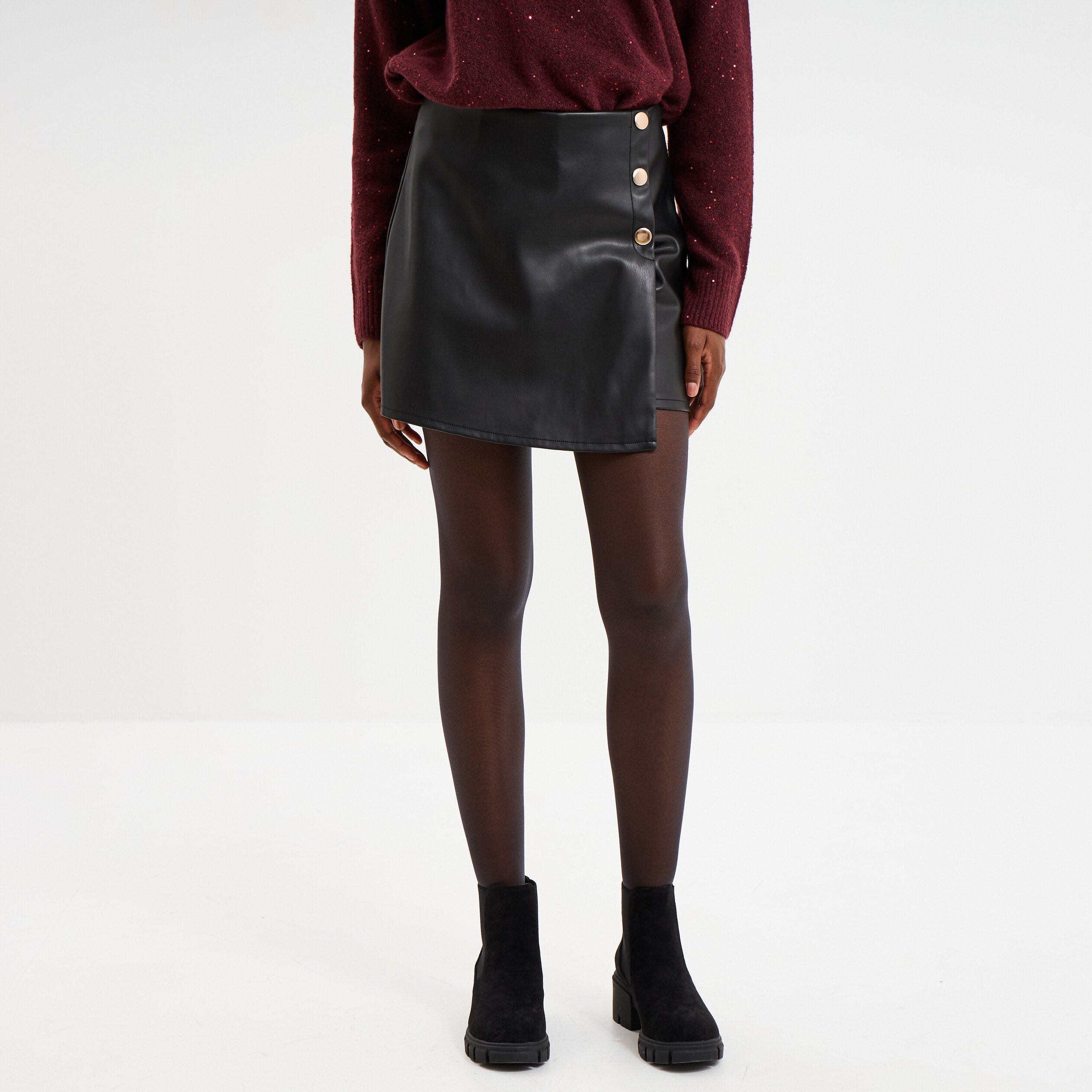 jupe short simili cuir noir femme Jupe-short simili cuir noir femme