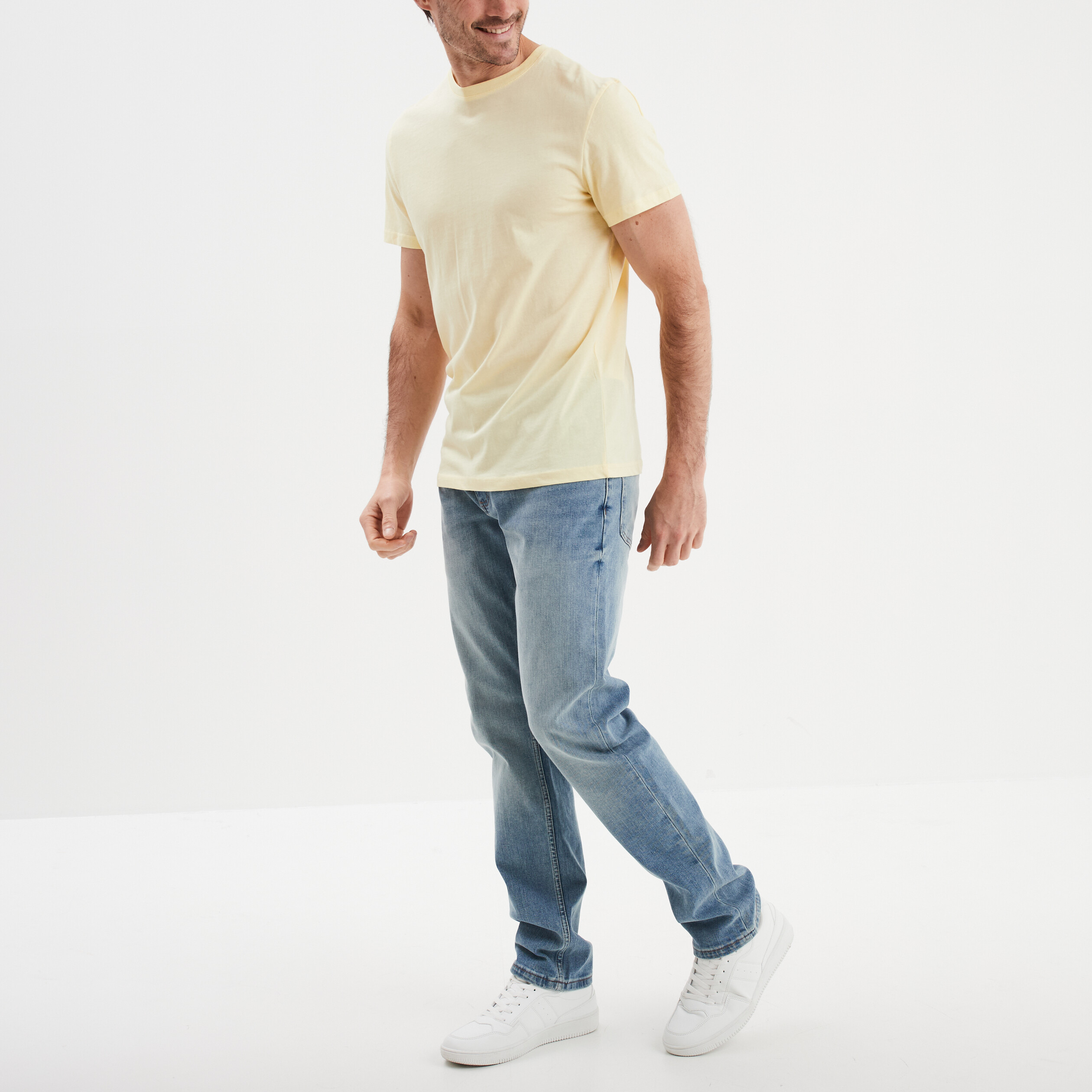 T-shirt droit en coton manches courtes jaune clair homme