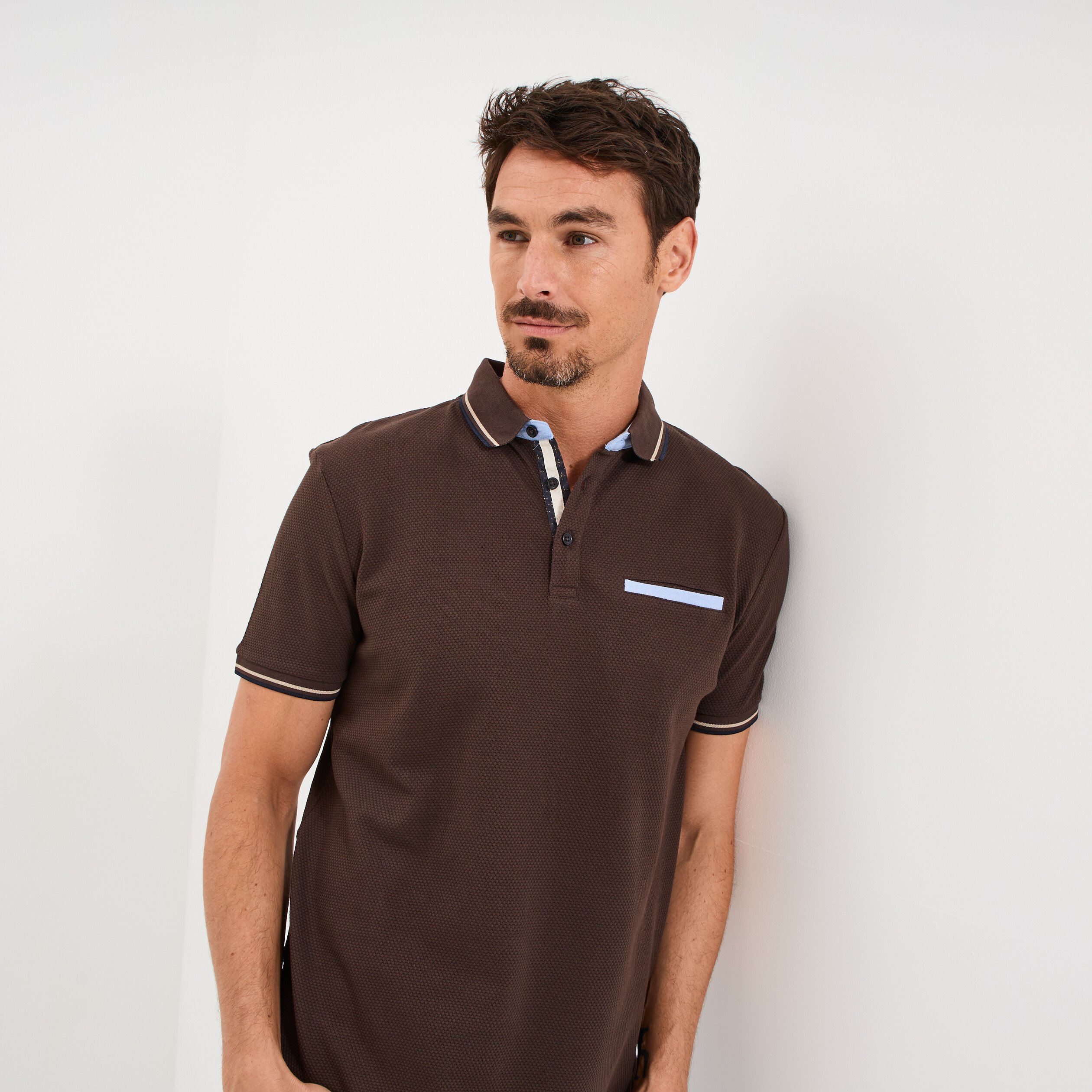 polo manches courtes 1 poche coton marron fonce homme Polo manches courtes 1 poche coton marron foncé homme