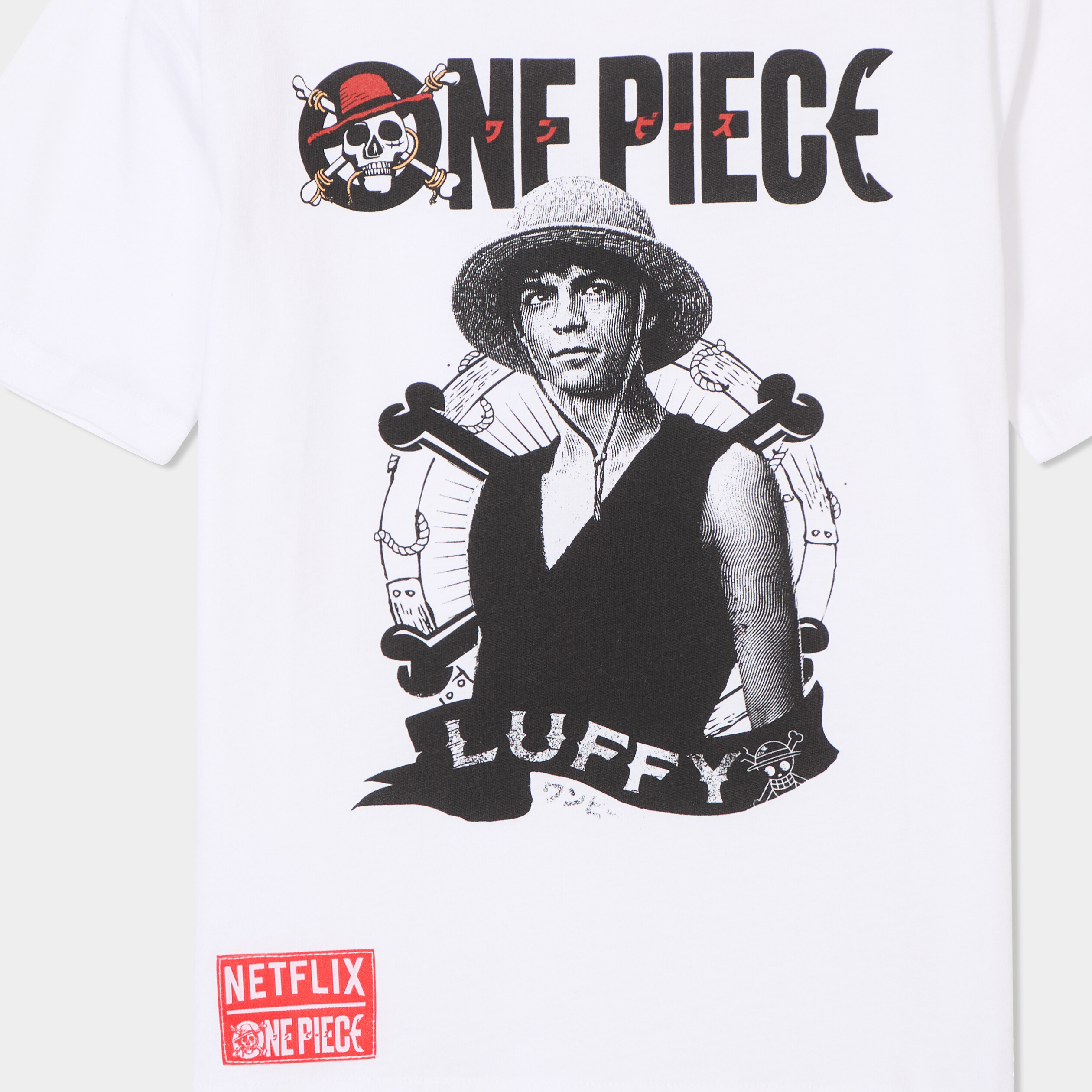 t shirt coton one piece netflix blanc garcon T-shirt coton One Piece Netflix blanc garçon