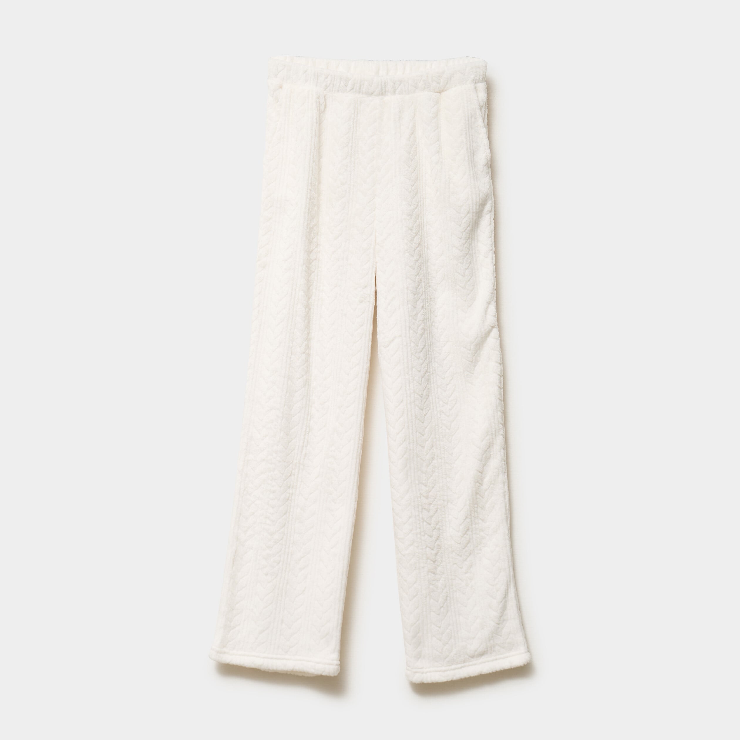 Pantalon effet polaire d&eacute;tails torsades blanc femme