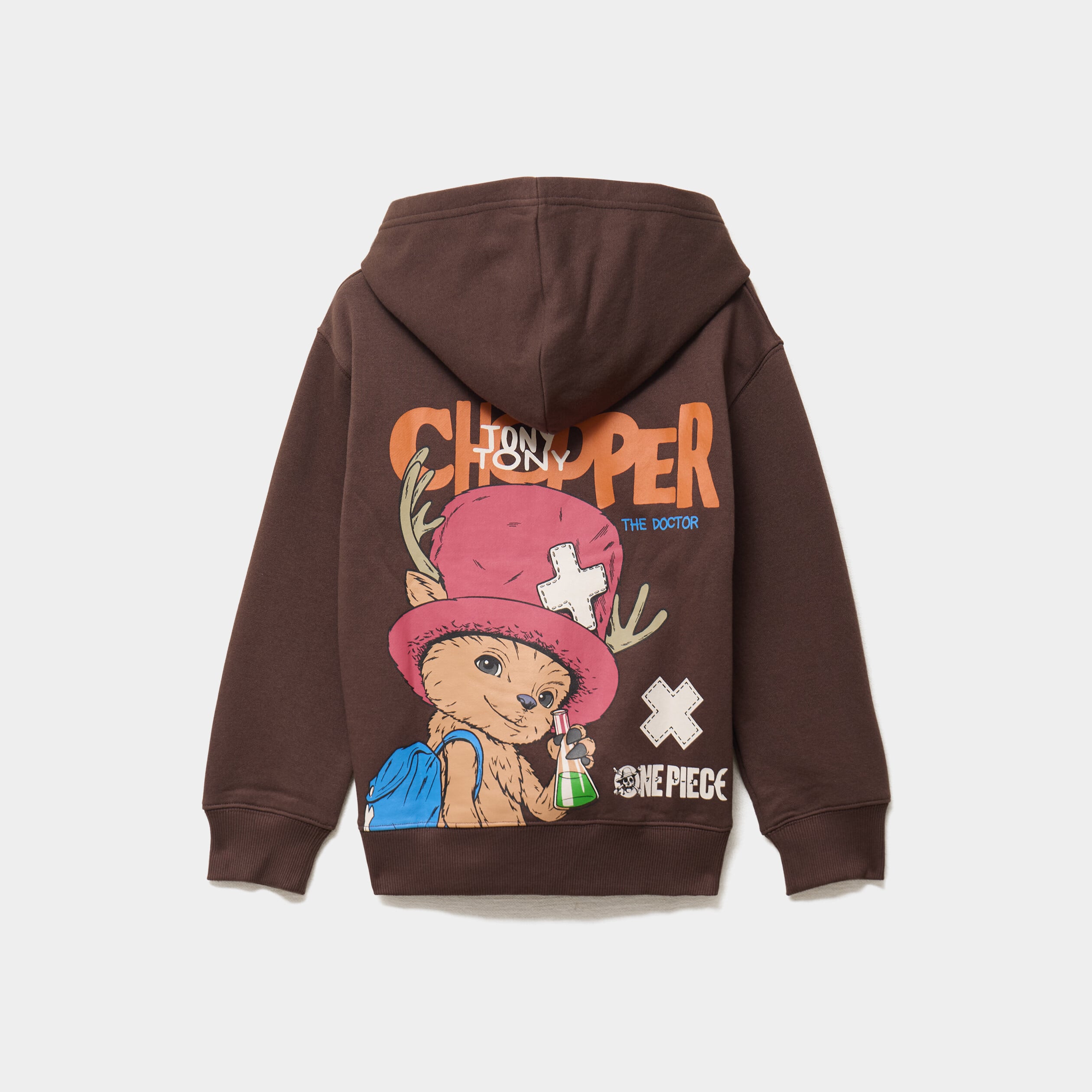 Sweat hoodie 1 poche One Piece Chopper marron fonc&eacute; gar&ccedil;on