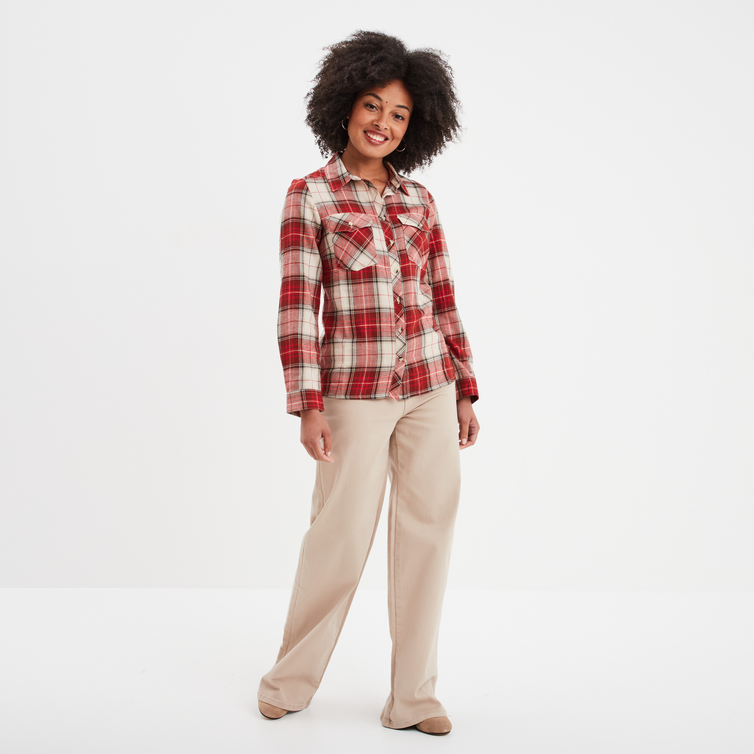 chemise manches retroussables poches rouge femme Chemise manches retroussables poches rouge femme