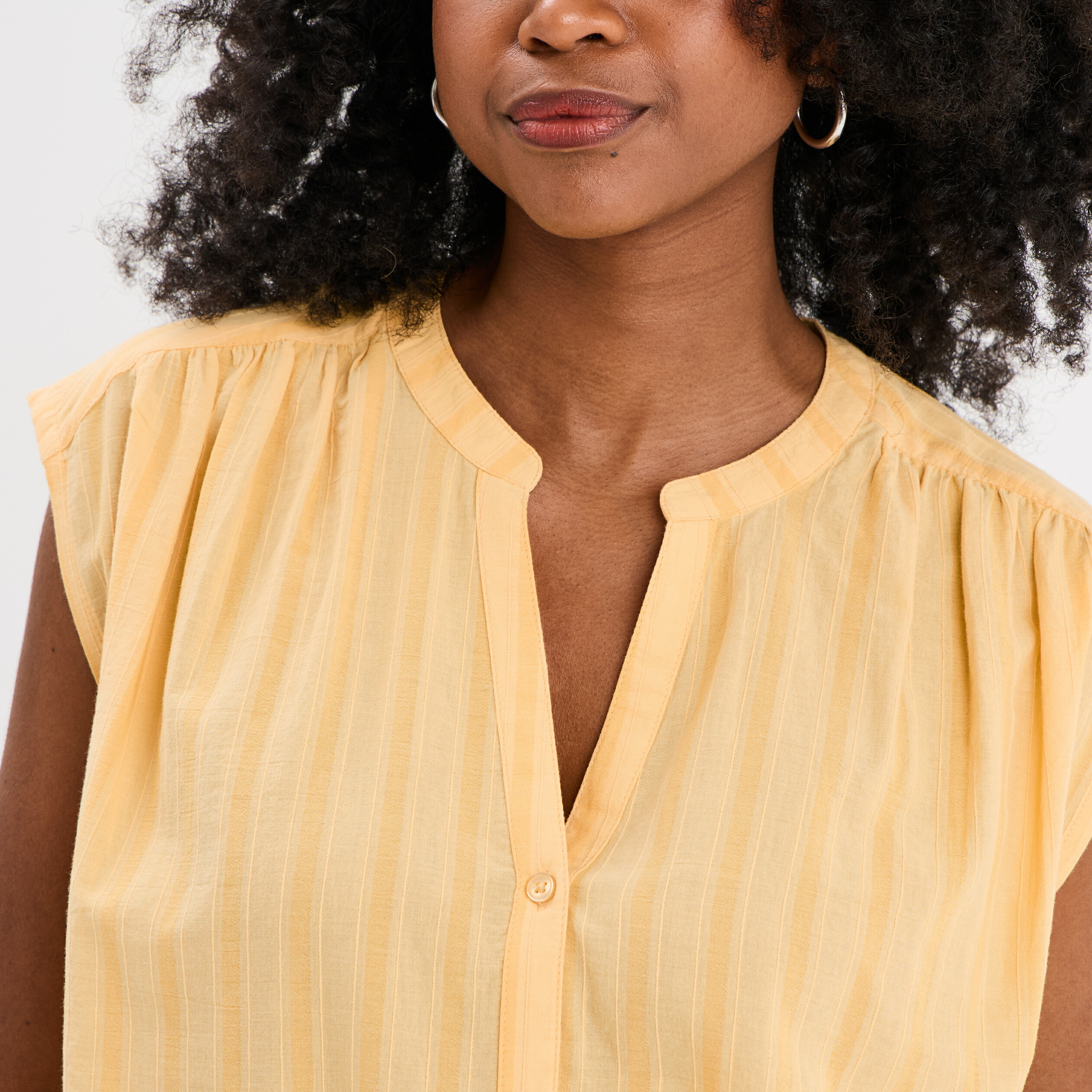 blouse sans manches col tunisien coton jaune clair femme Blouse sans manches col tunisien coton jaune clair femme
