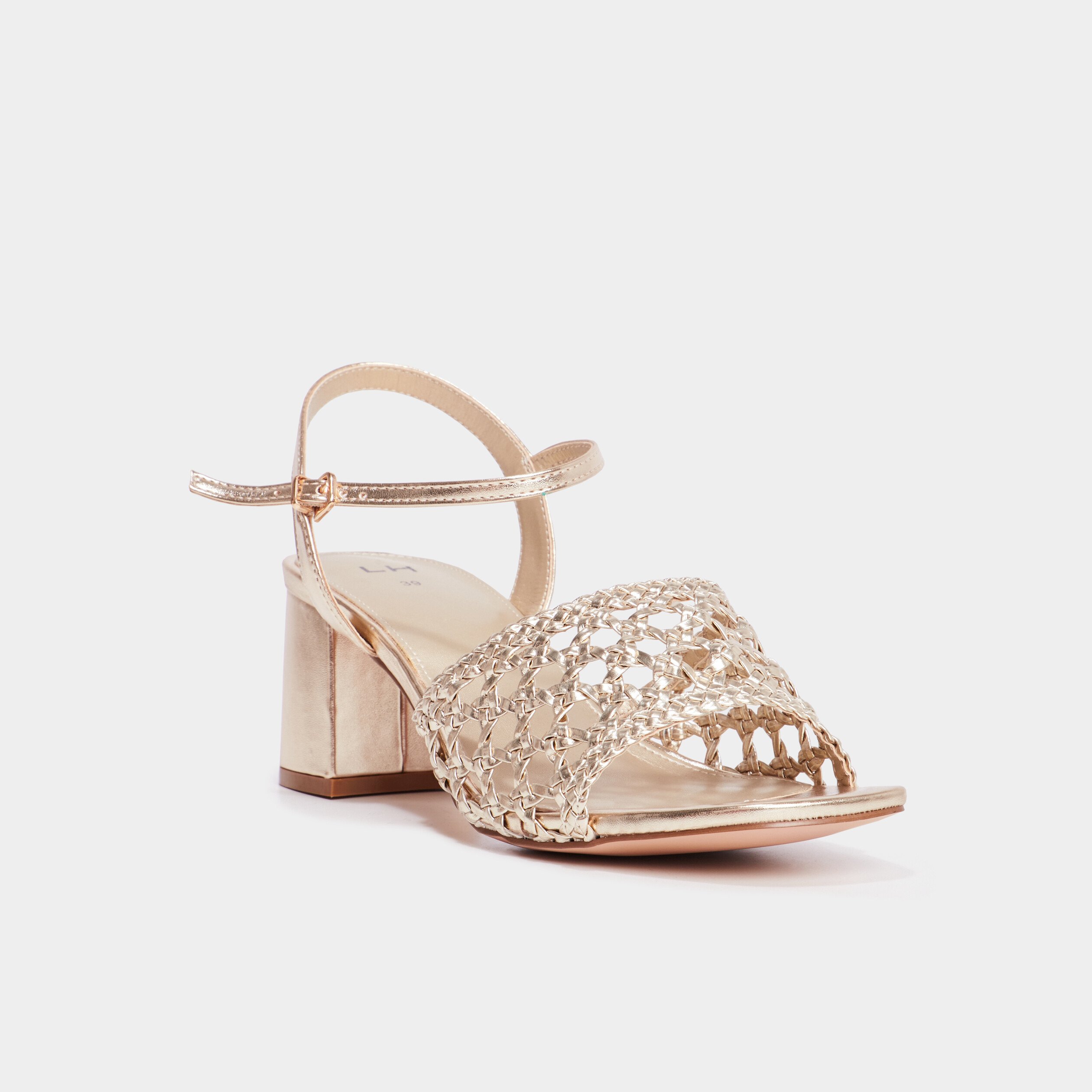 Sandales à talons métallisées tressées jaune or femme La Halle