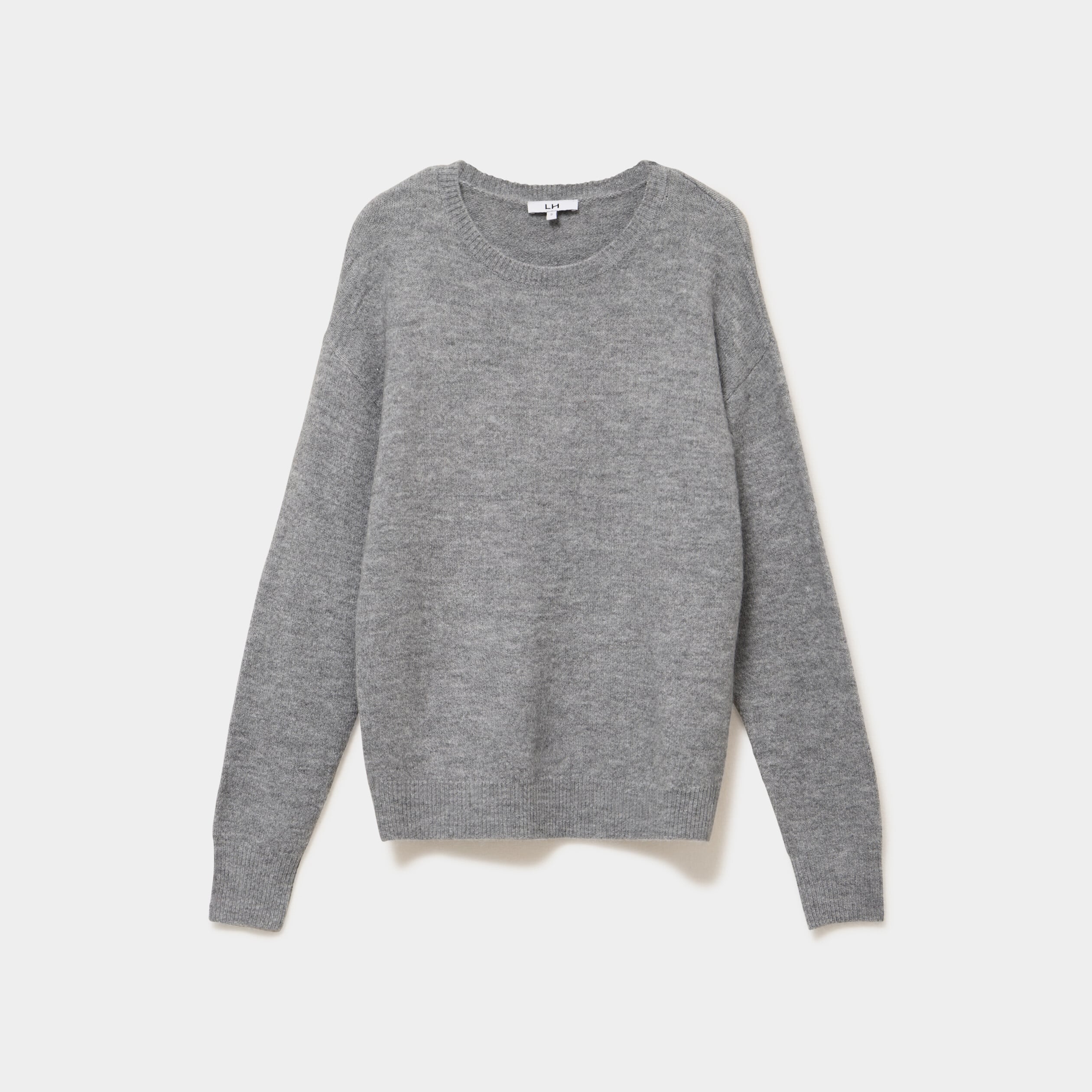 Pull col rond manches longues gris clair femme