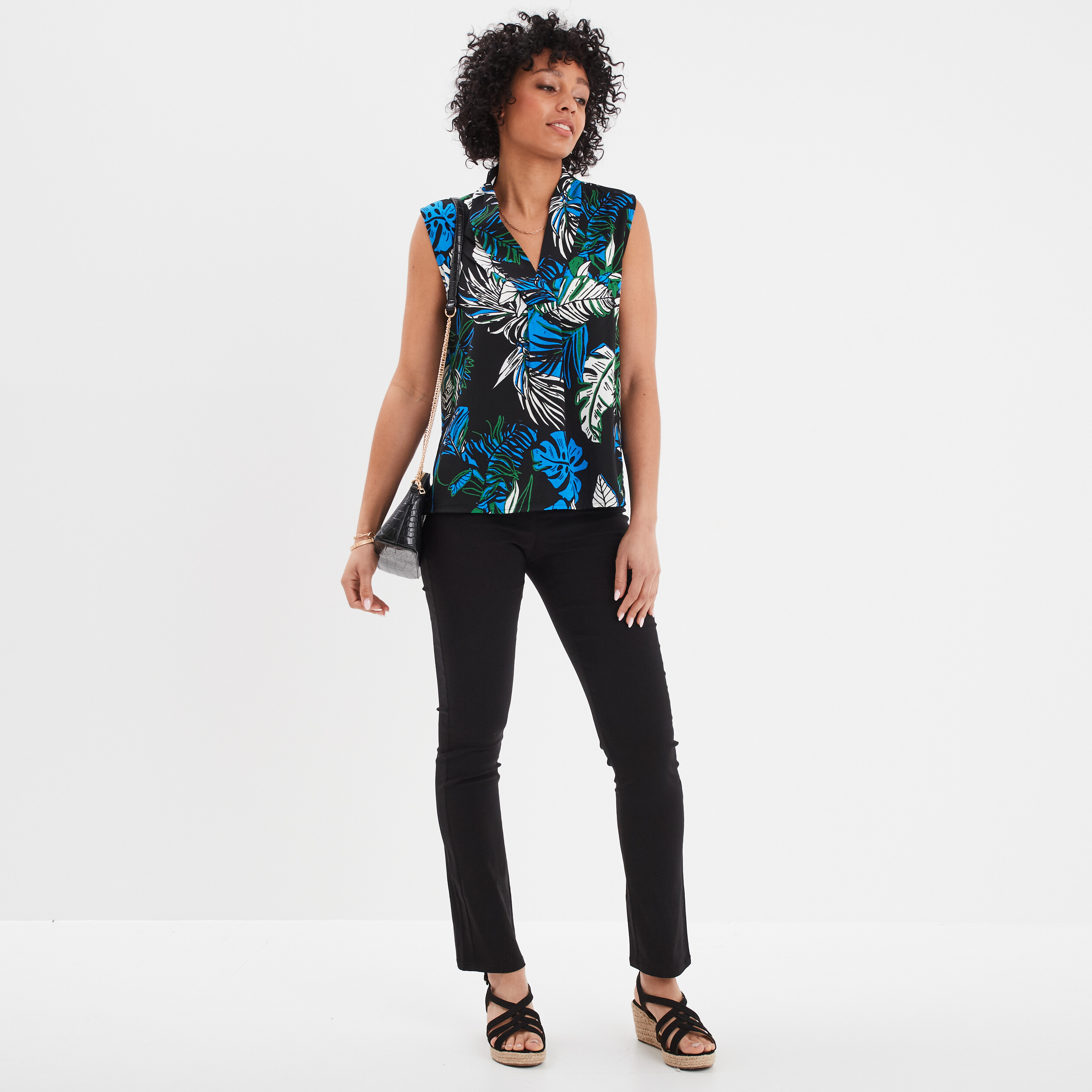 Blouse sans manches col en V Mosquitos noir femme