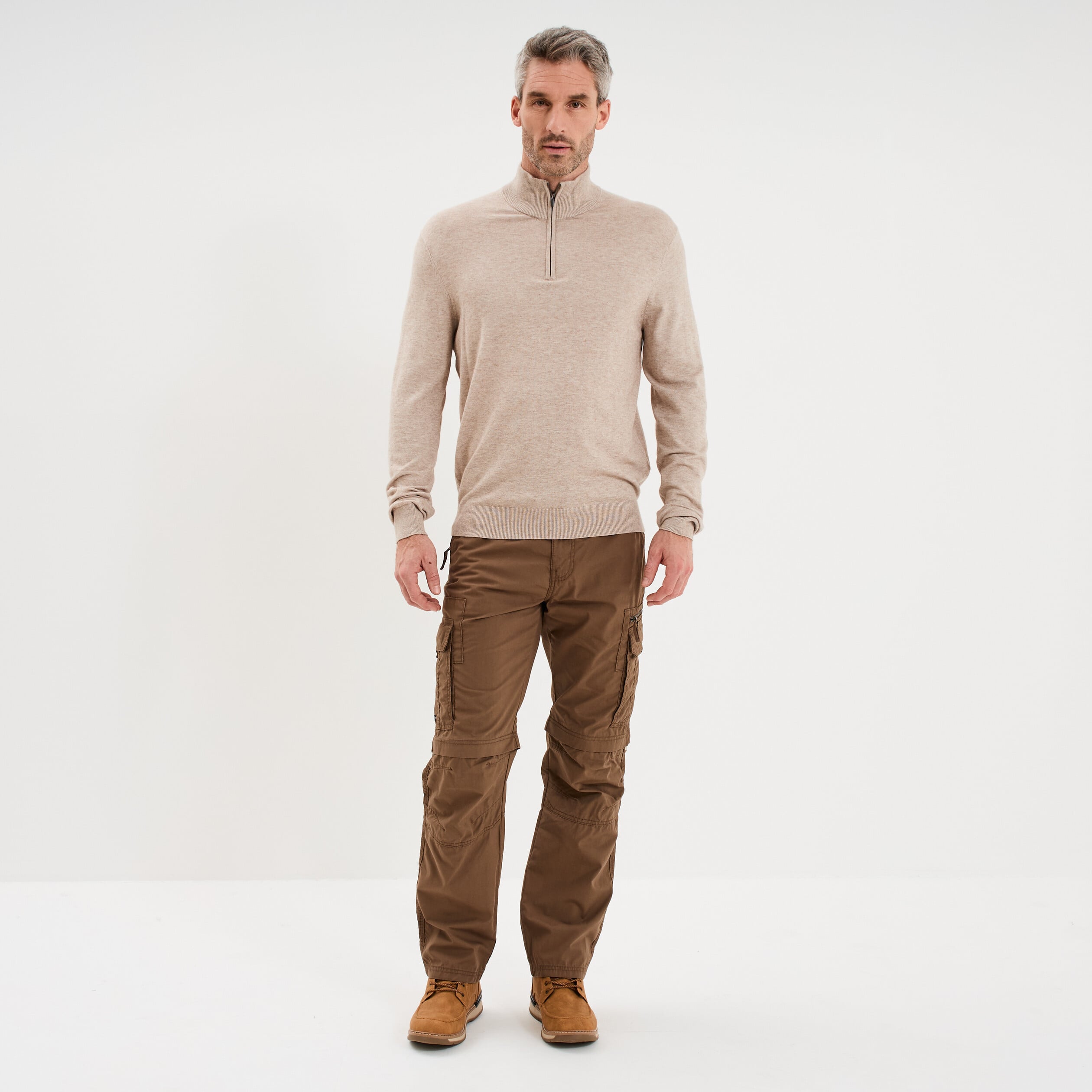 Pantalon cargo 2-en-1 modulable bermuda marron fonc&eacute; homme