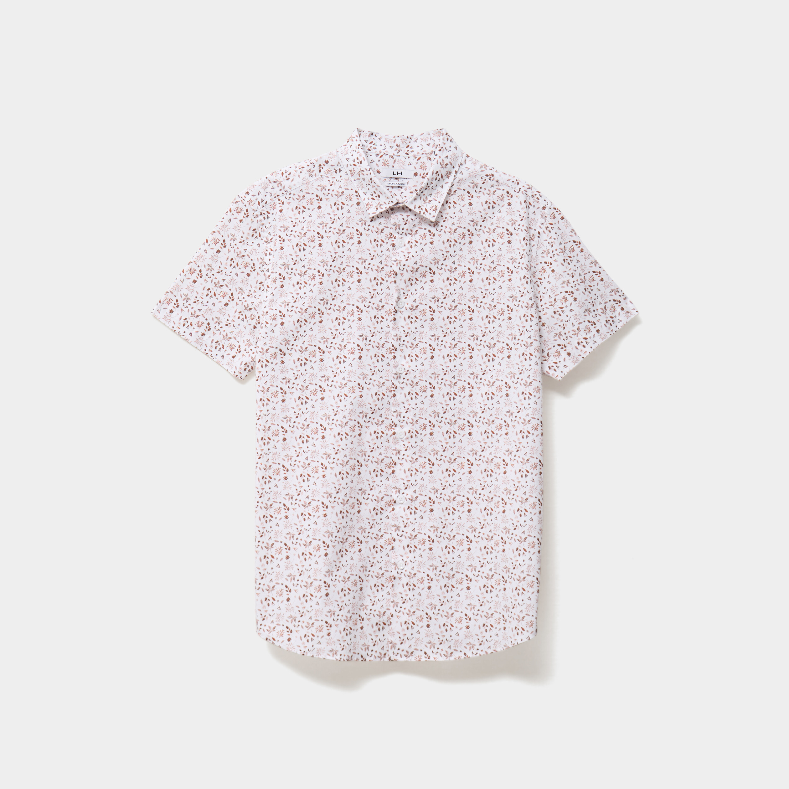 Chemise manches courtes coton ecru homme