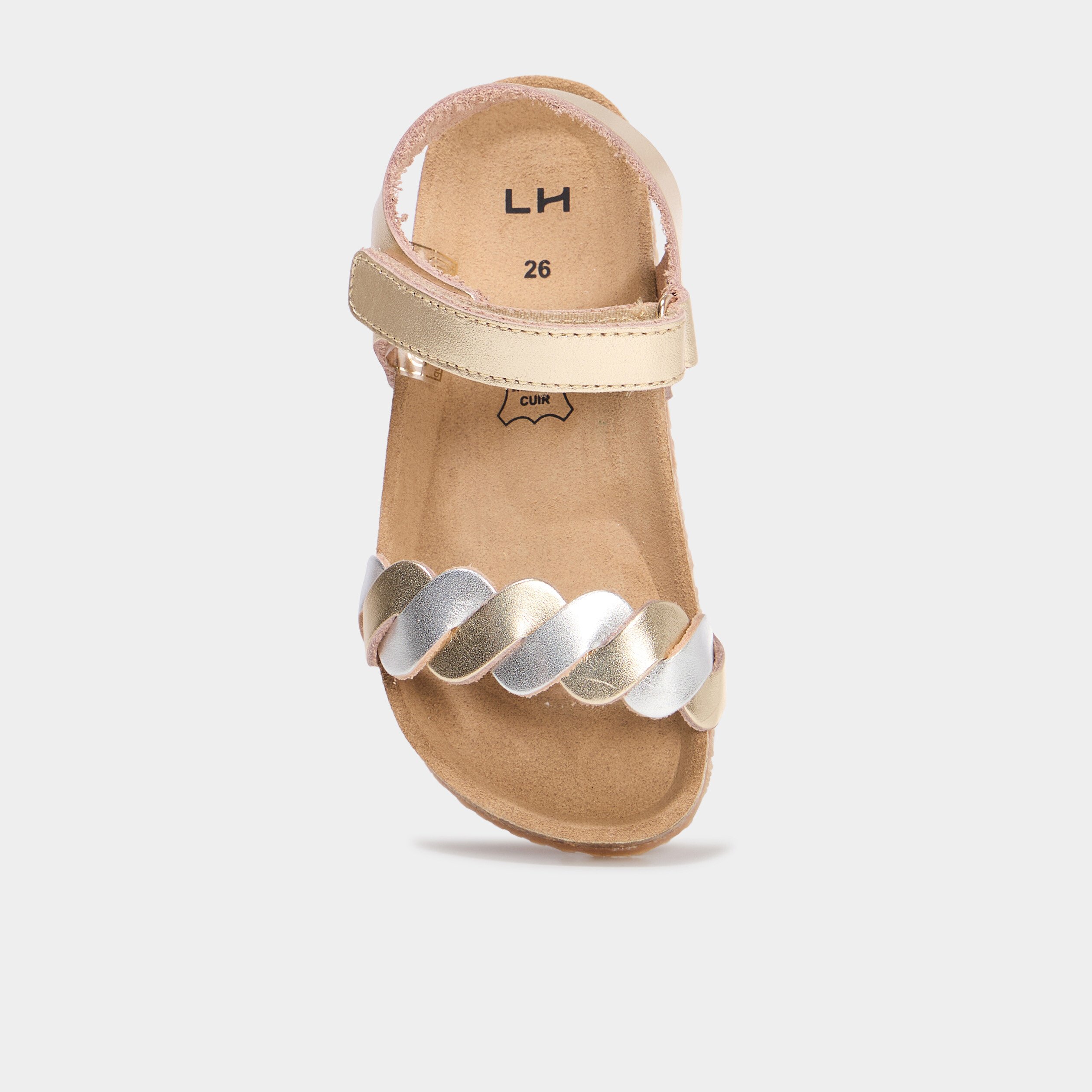 sandales en cuir brides tressees jaune or fille Sandales en cuir brides tressées jaune or fille