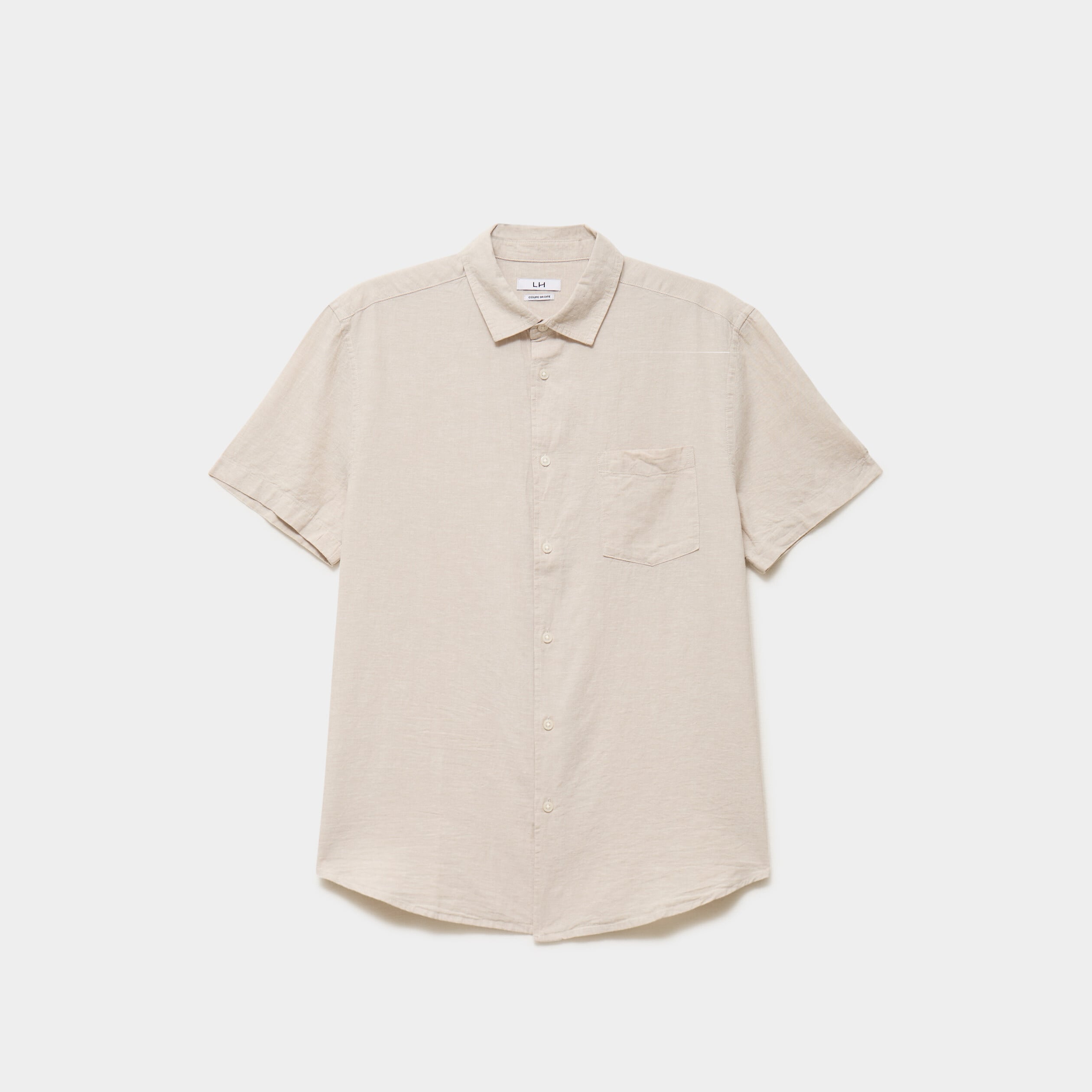 Chemise manches courtes lin m&eacute;lang&eacute; gris clair homme